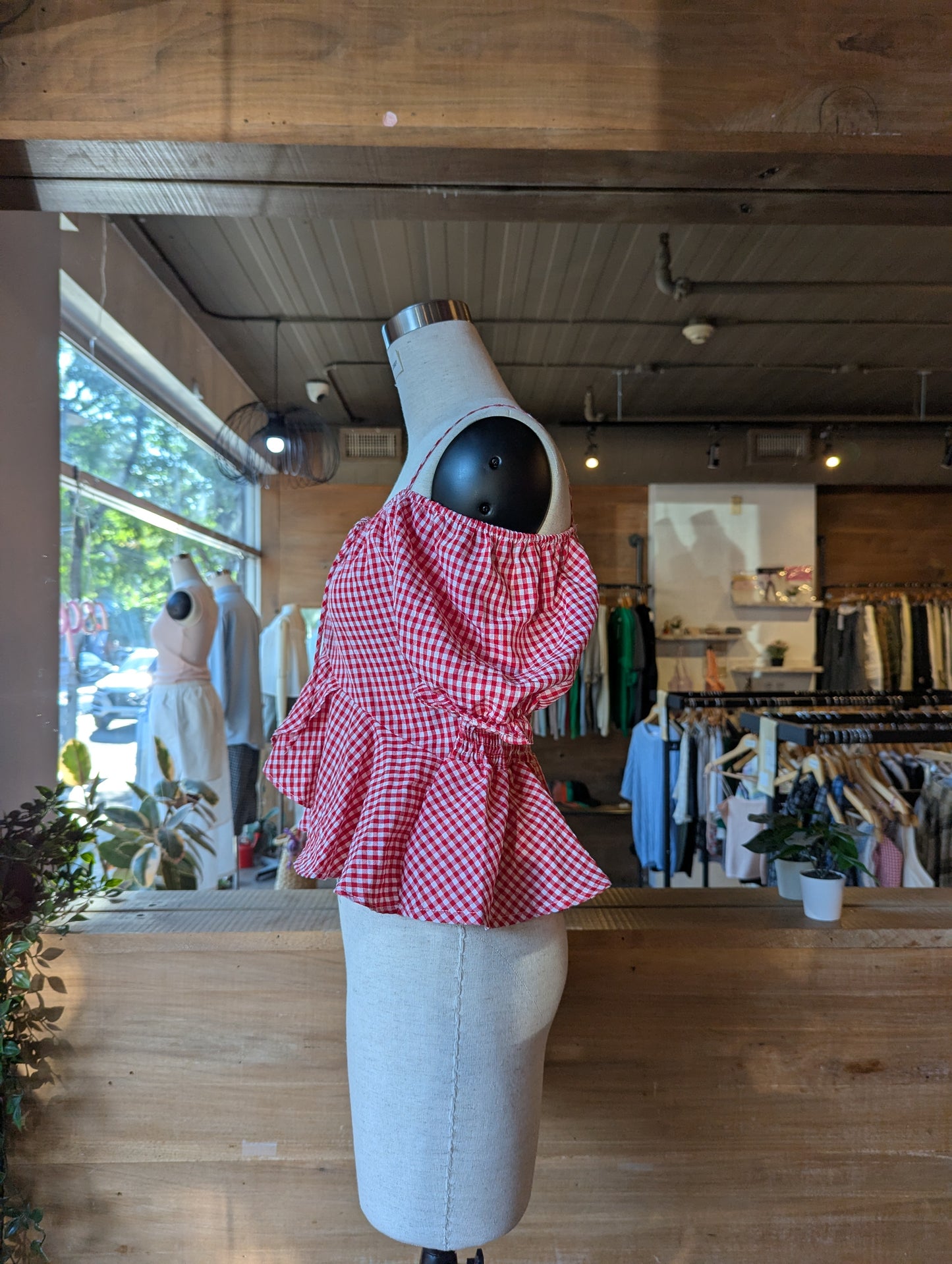 Off Shoulder Gingham Blouse