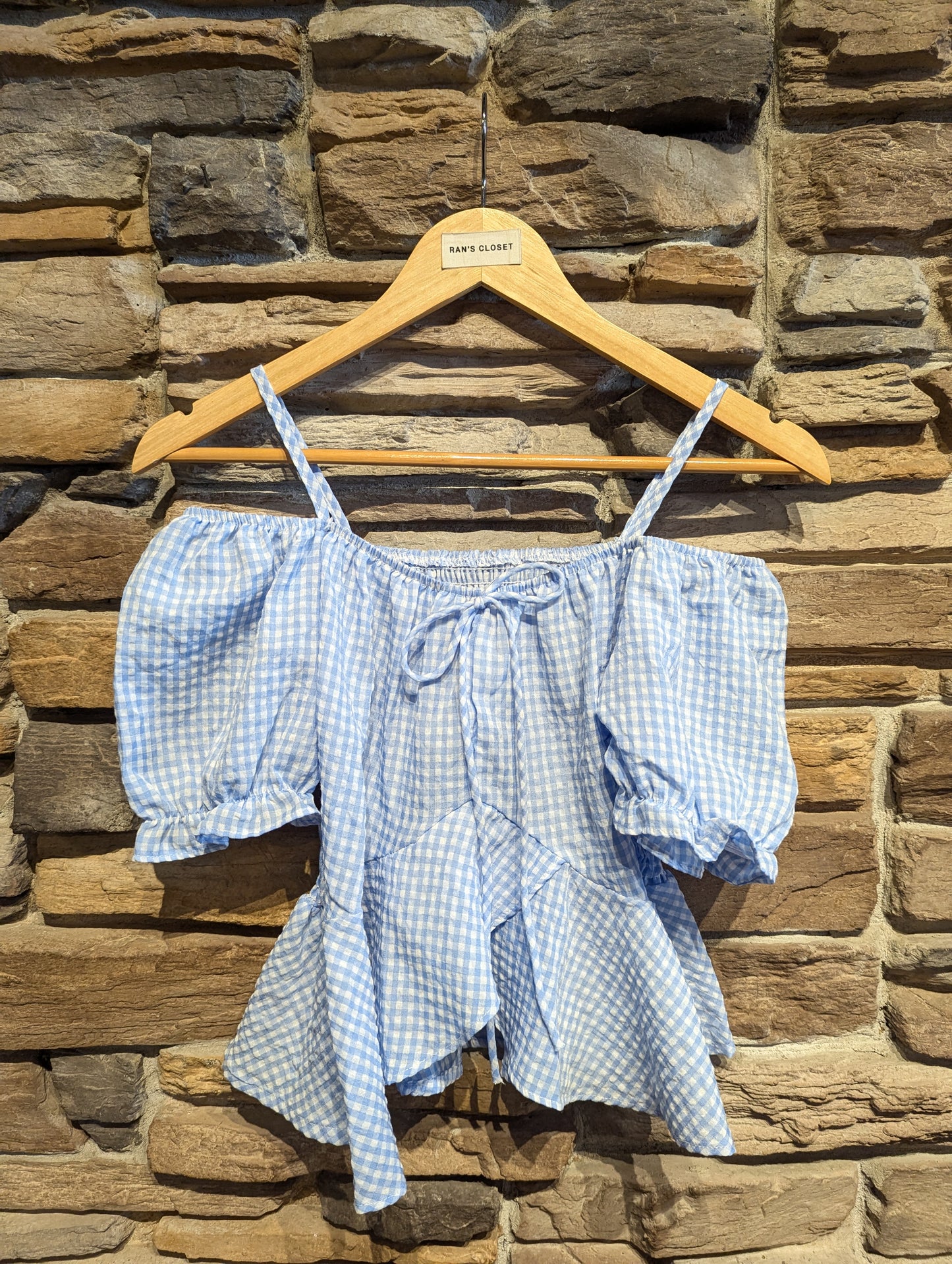 Off Shoulder Gingham Blouse