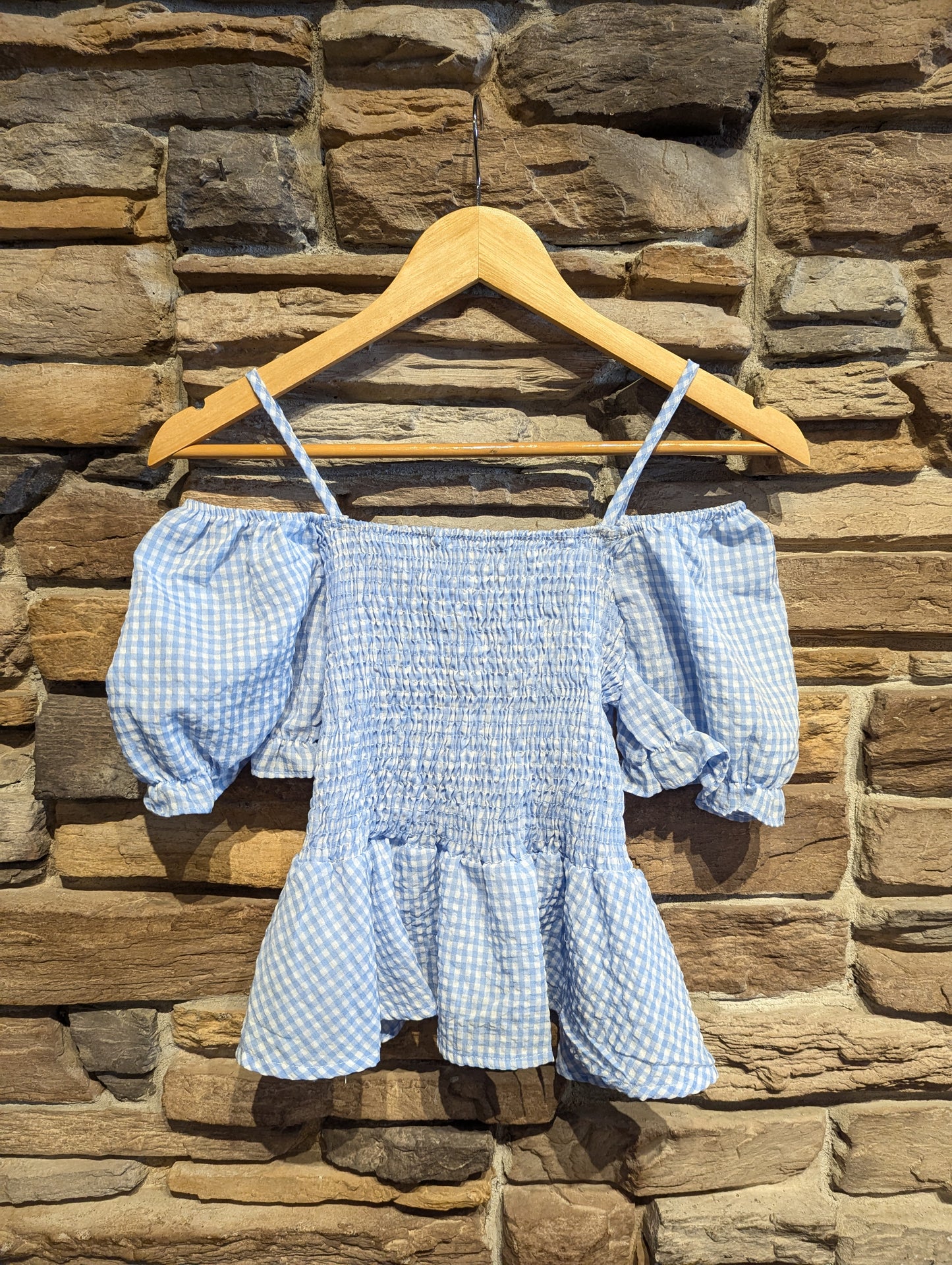 Off Shoulder Gingham Blouse