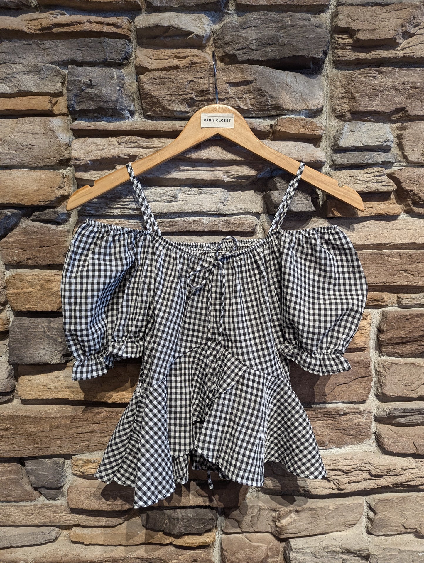 Off Shoulder Gingham Blouse