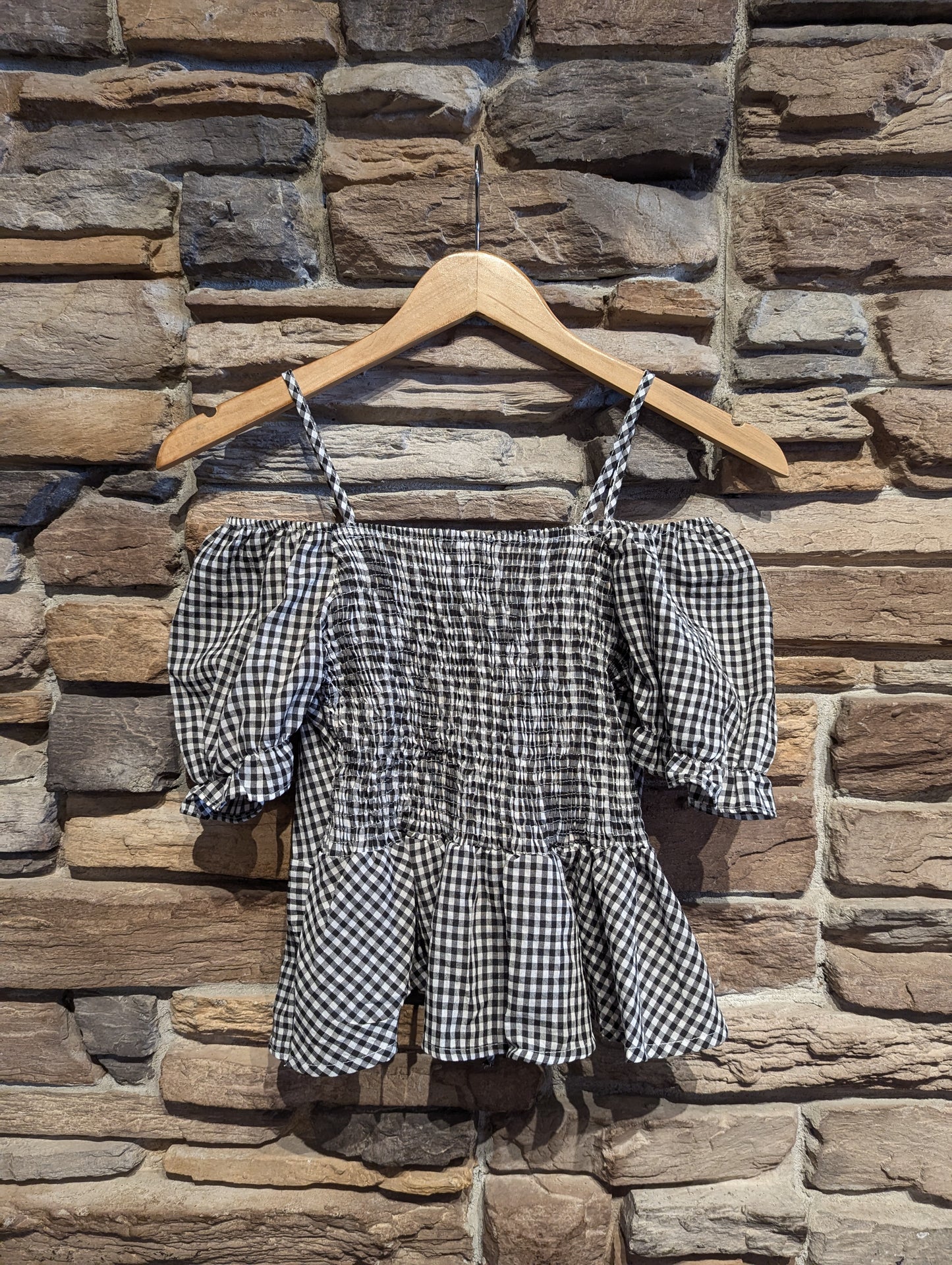 Off Shoulder Gingham Blouse