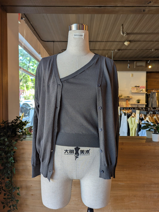 One Sleeve Top and Cardigan Set