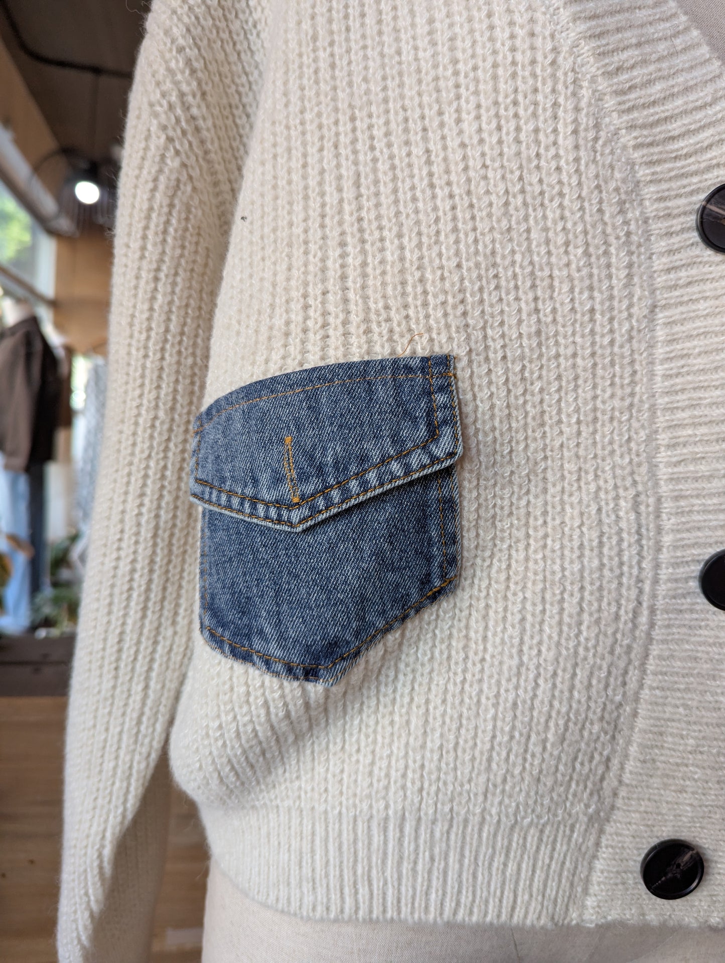 Denim Twist Detail Knit Cardigan