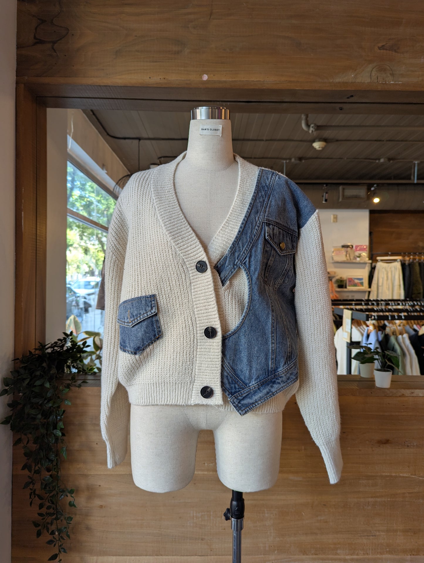 Denim Twist Detail Knit Cardigan