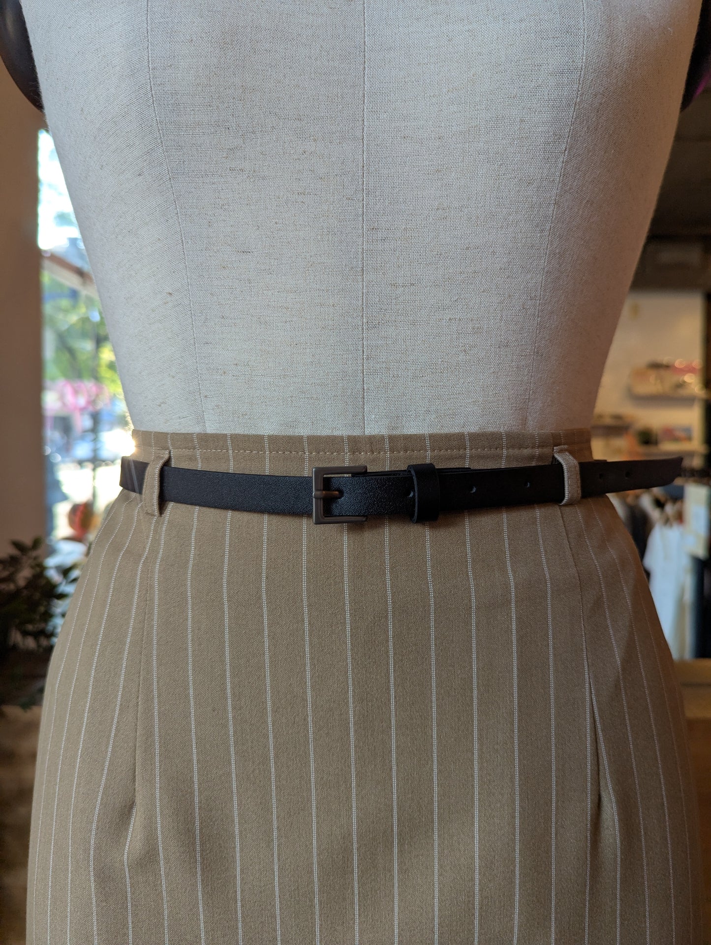 Pinstripe Midi Skirt with Belt