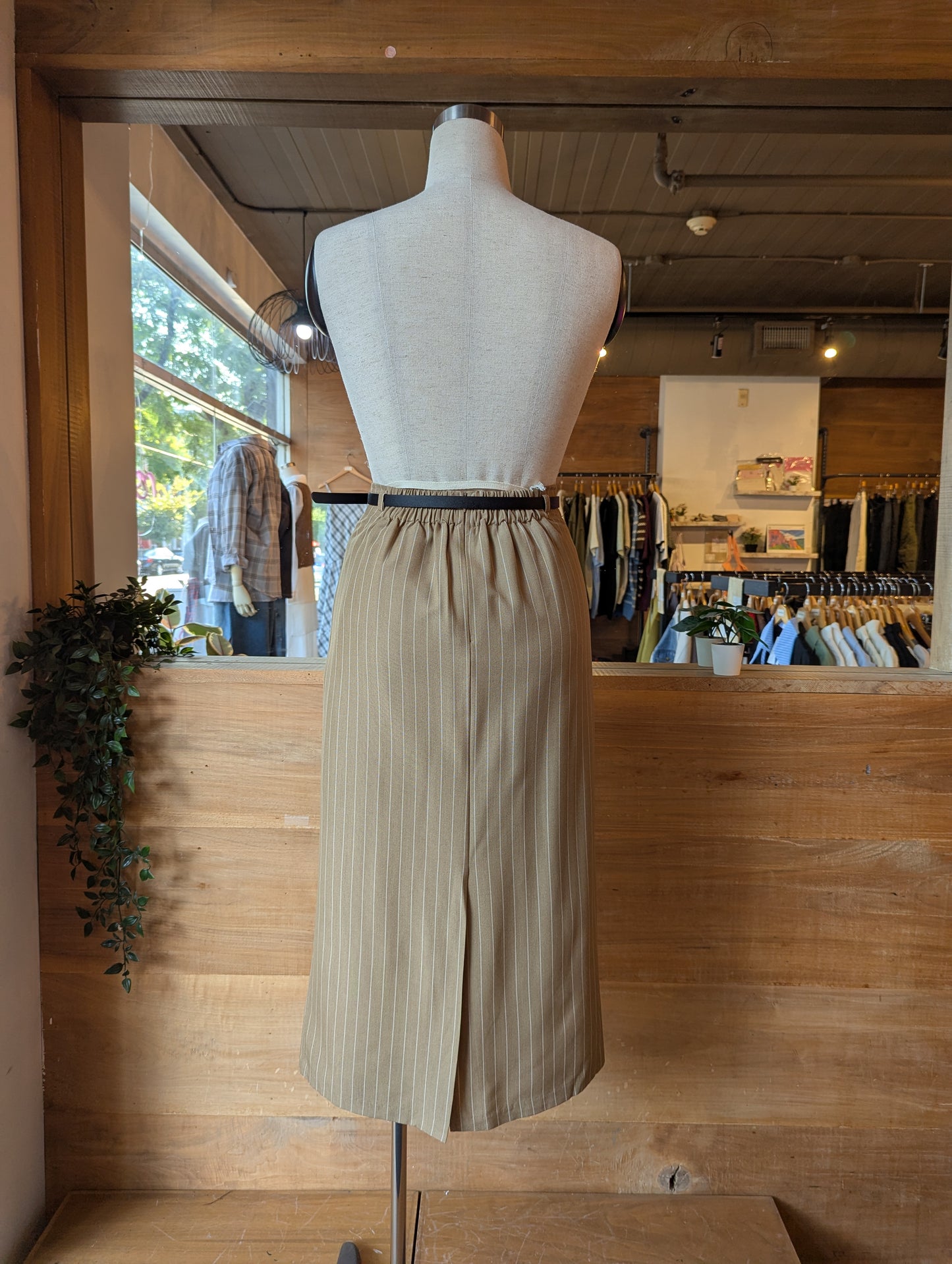 Pinstripe Midi Skirt with Belt