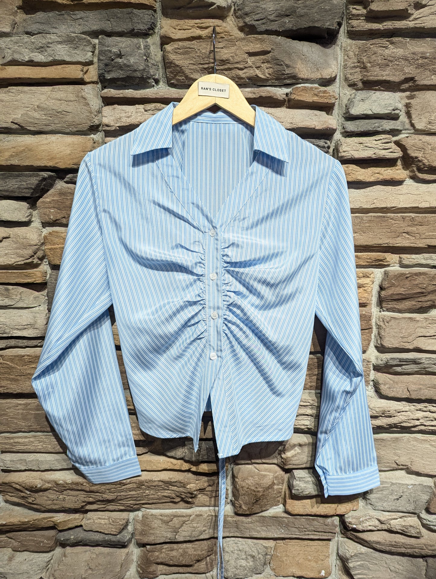 Striped V Neck Button Down