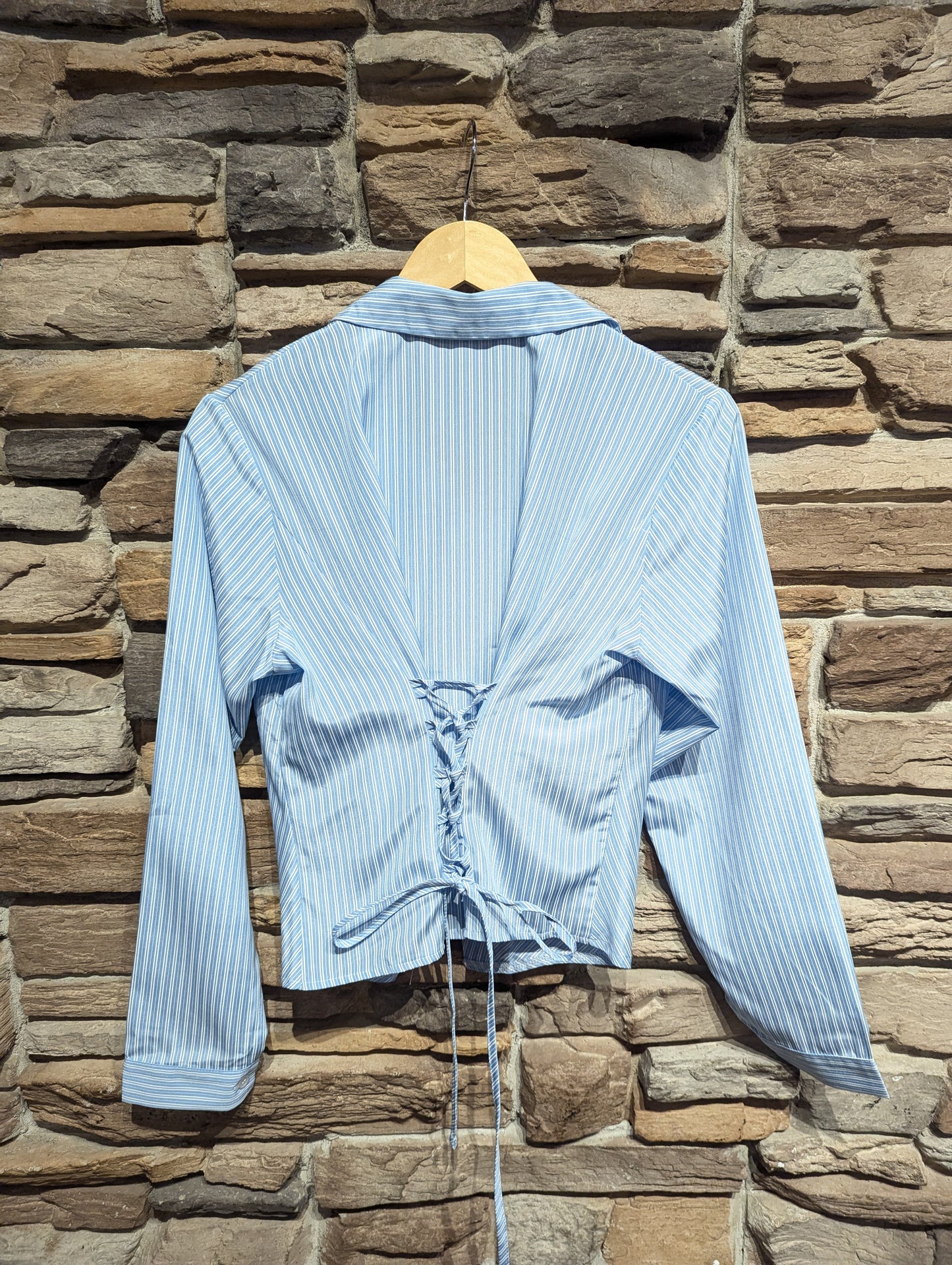 Striped V Neck Button Down
