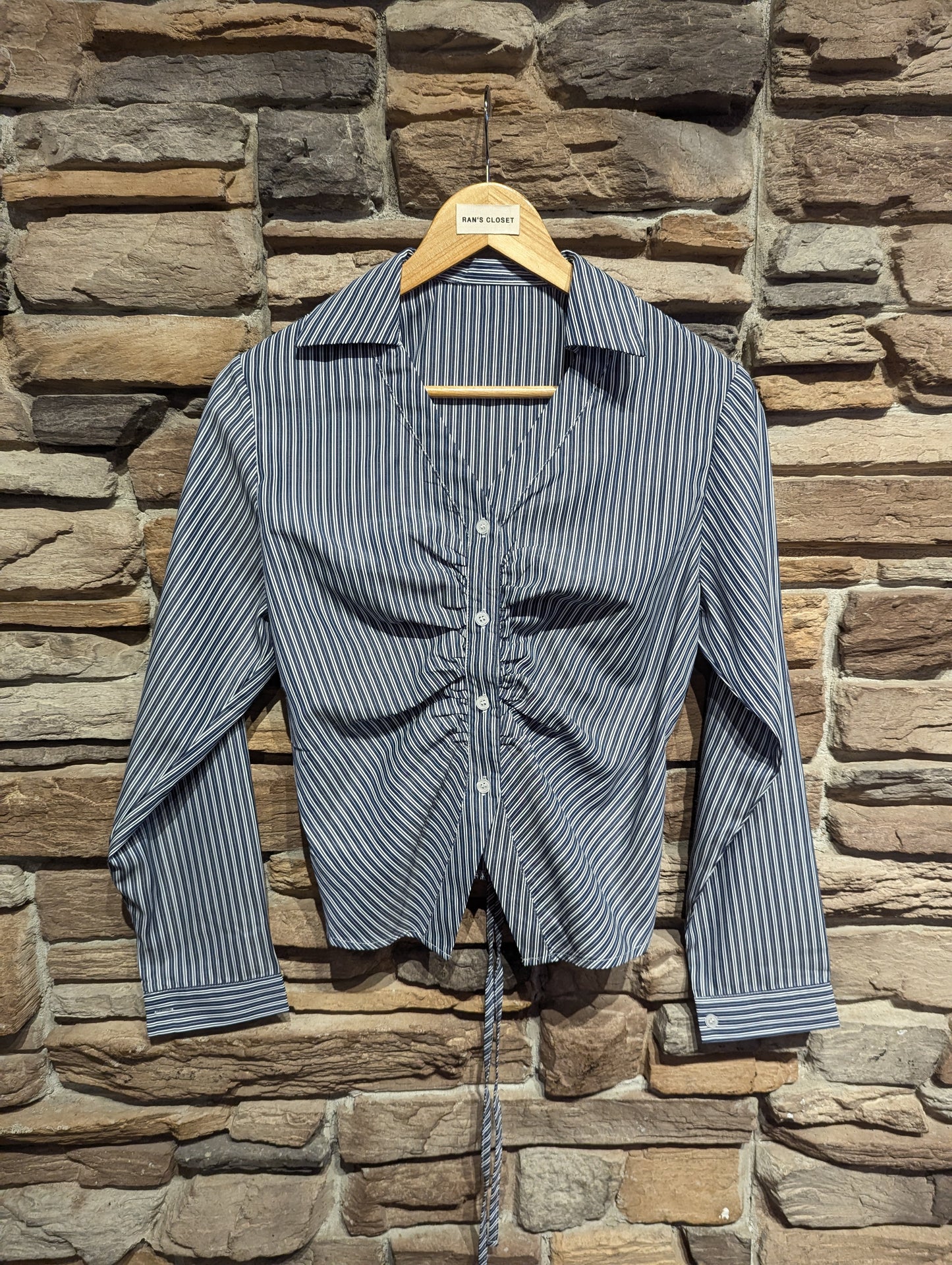 Striped V Neck Button Down