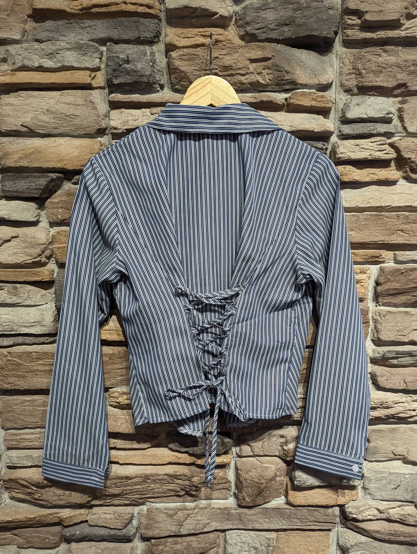 Striped V Neck Button Down