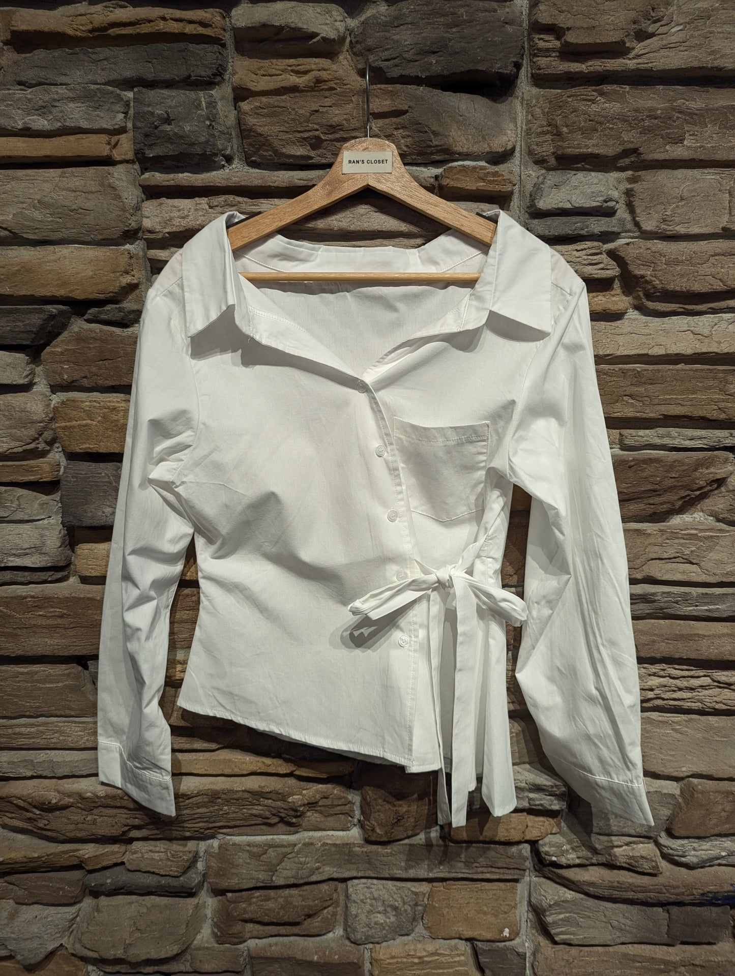 Off Shoulder Side Tie Button Down