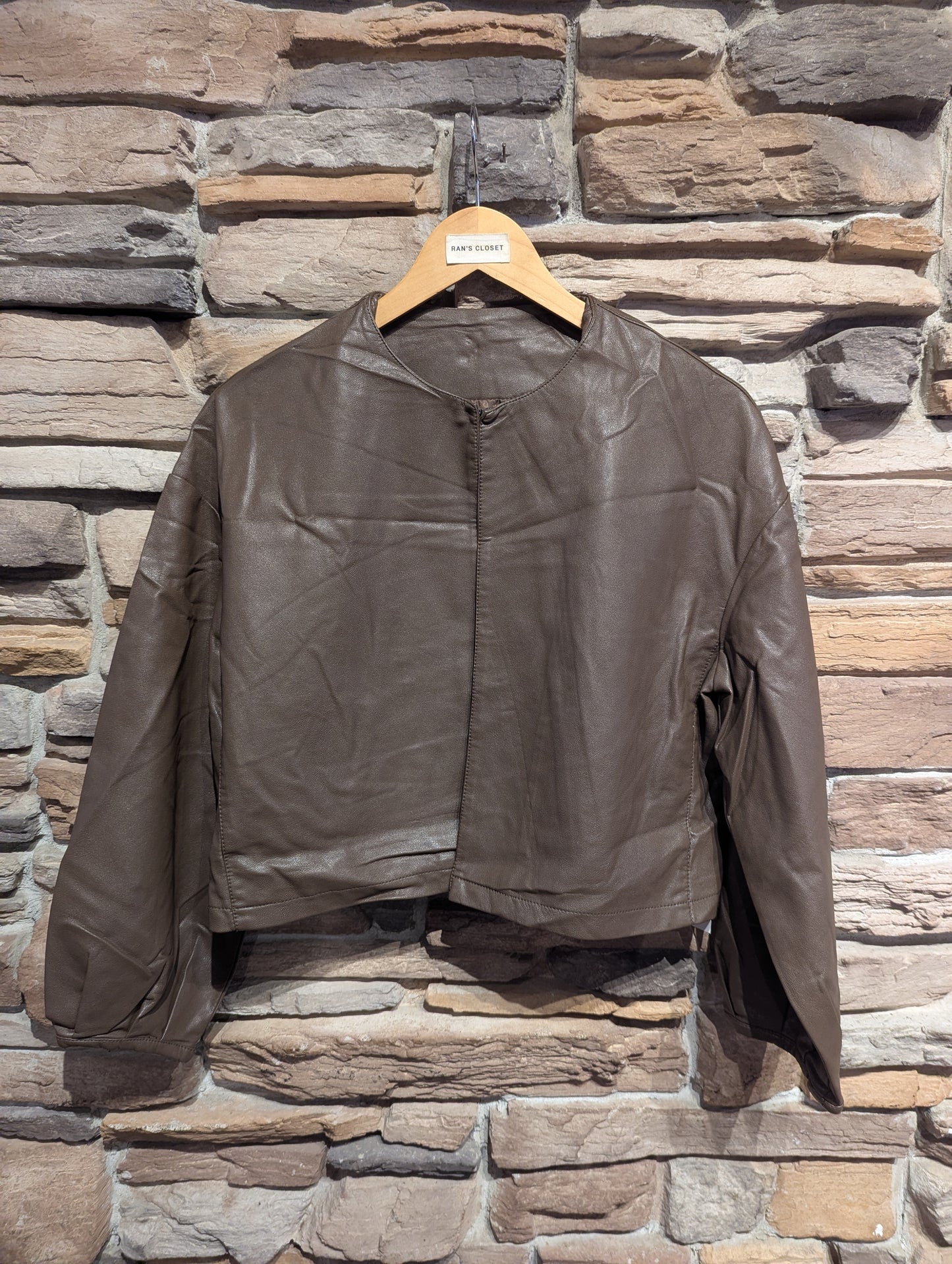 Cropped Single Clasp Vegan Leather Jacket