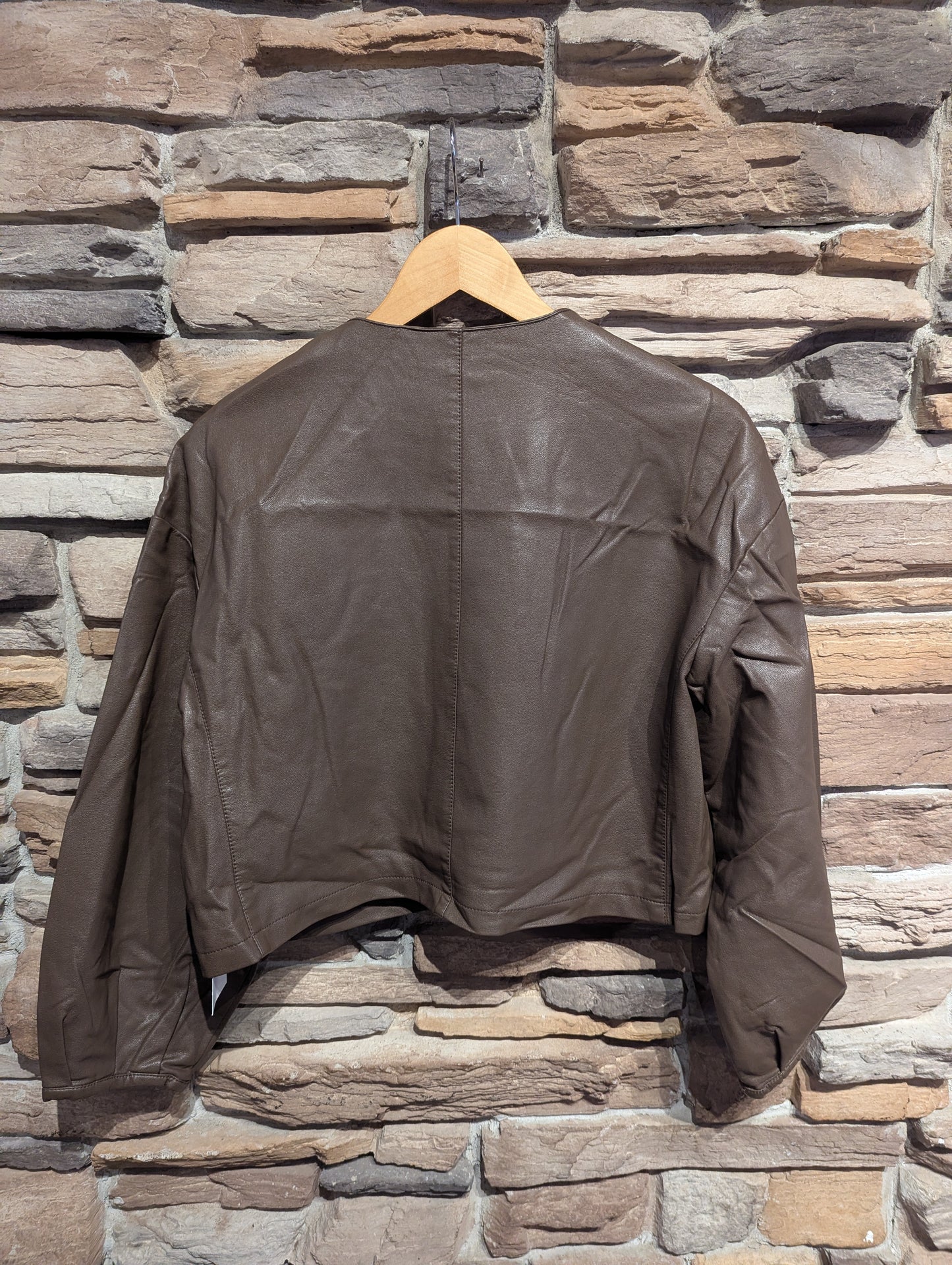 Cropped Single Clasp Vegan Leather Jacket