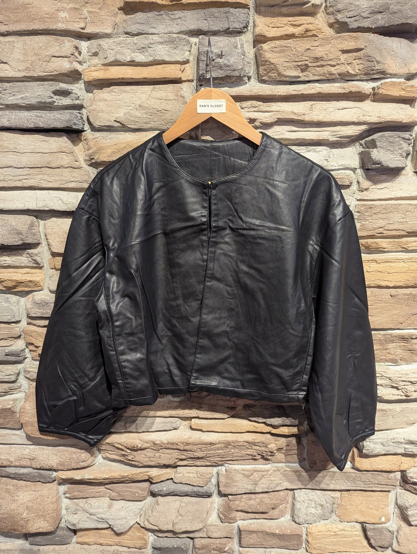 Cropped Single Clasp Vegan Leather Jacket