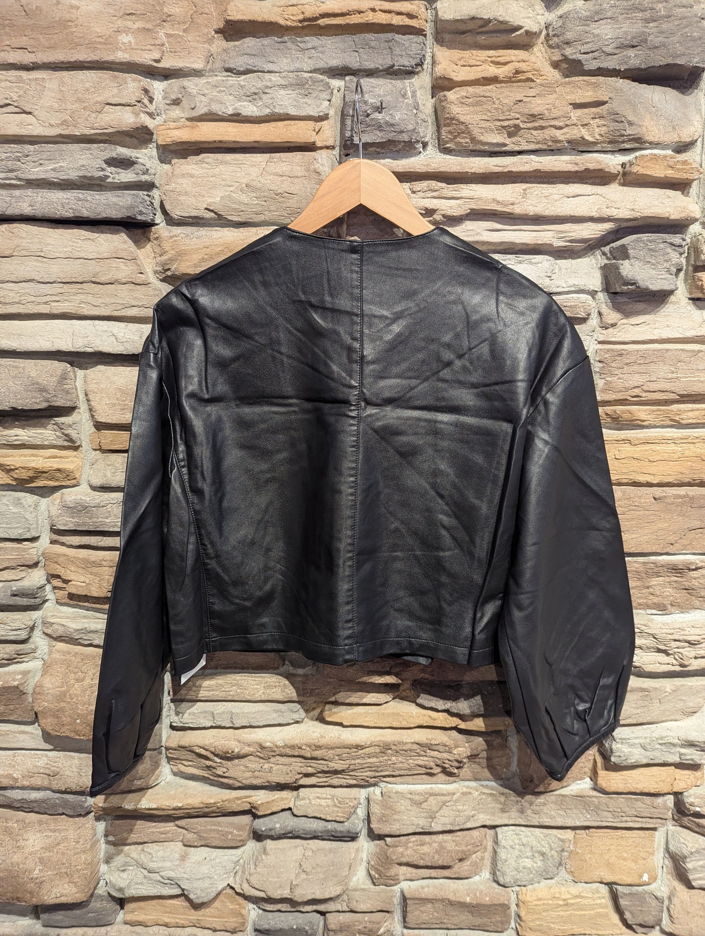 Cropped Single Clasp Vegan Leather Jacket