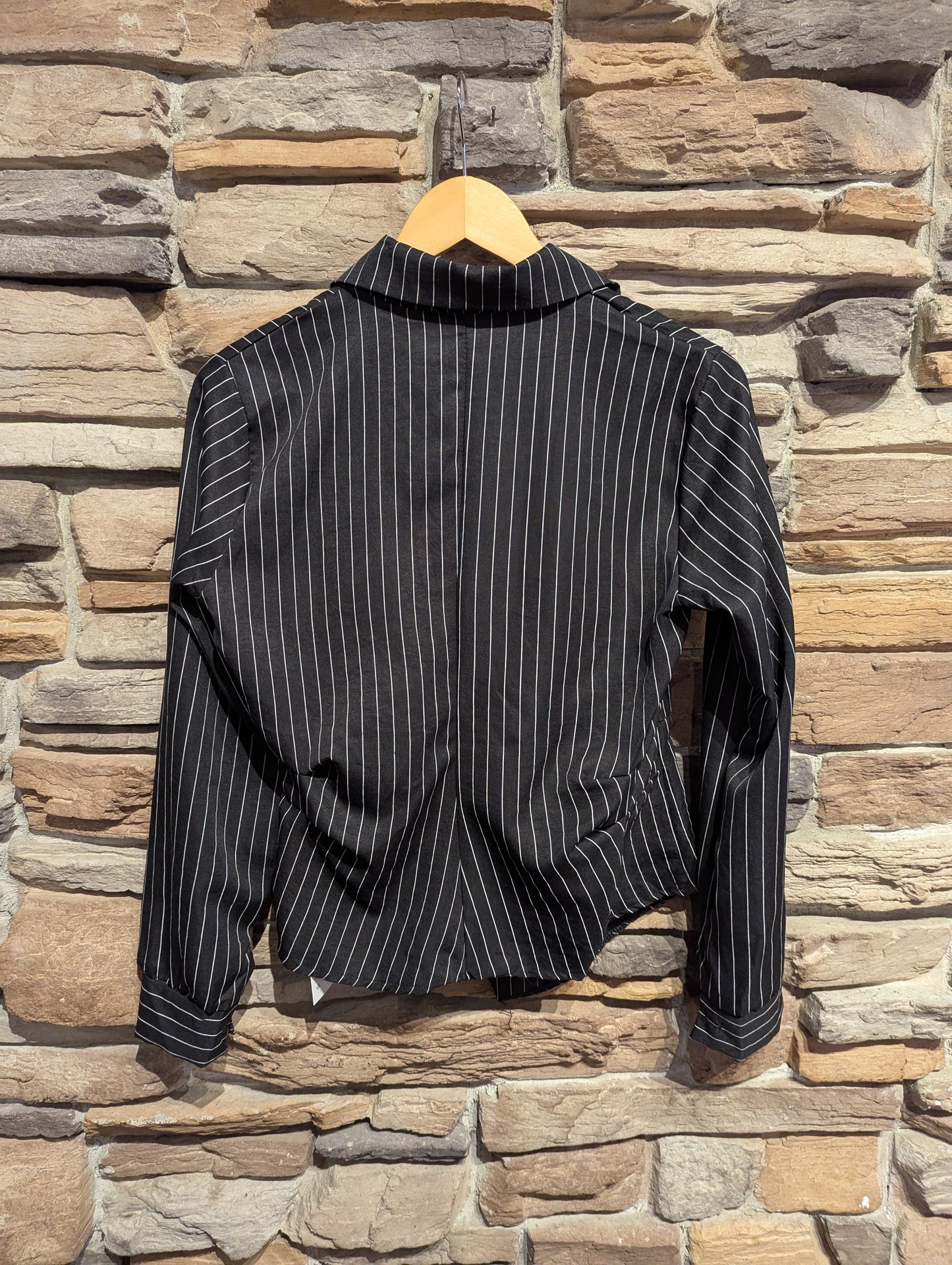 Side Cinched Pinstripe Blouse with Collar