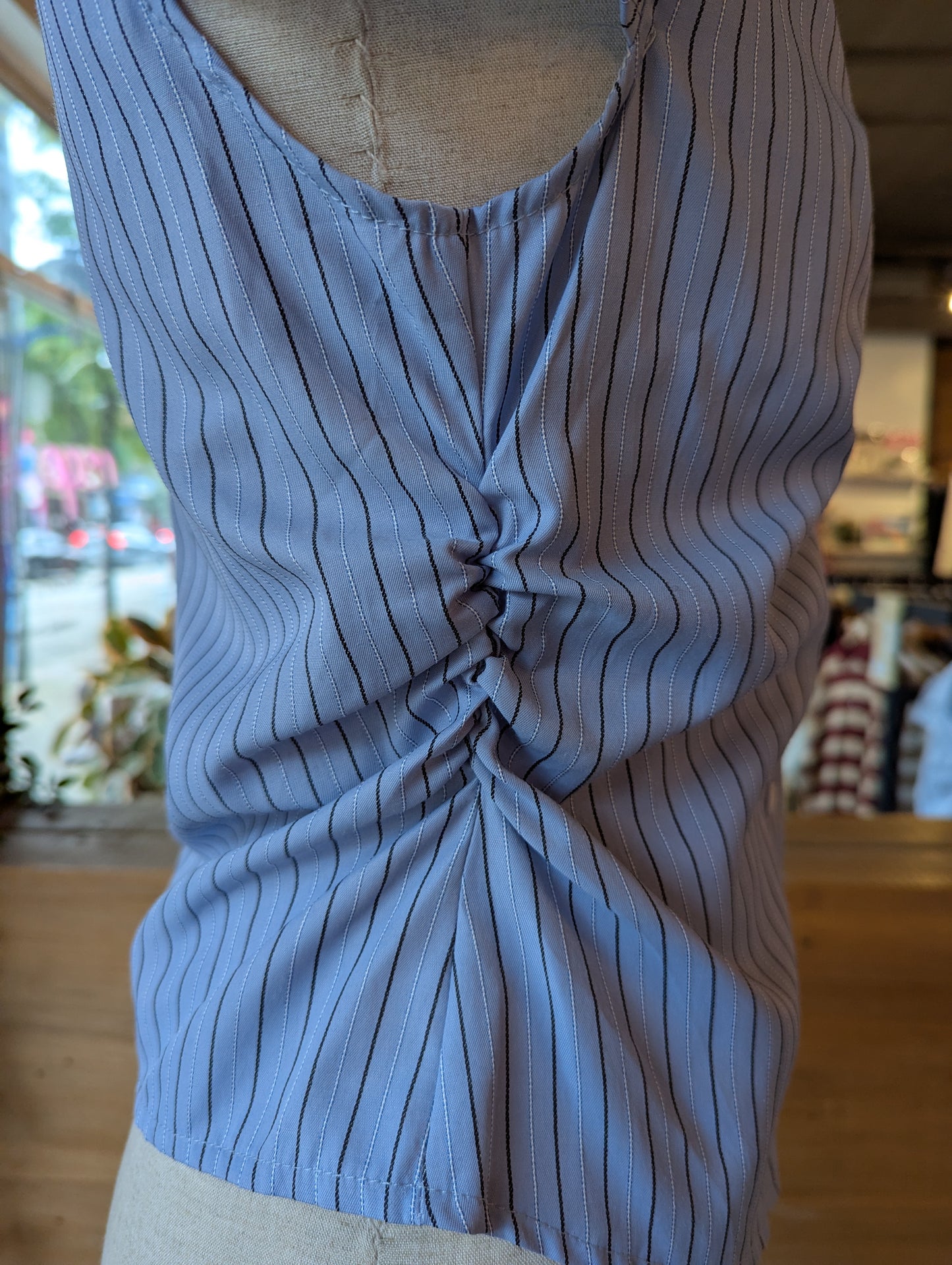 Short Sleeve Stripe Ruched Button Down