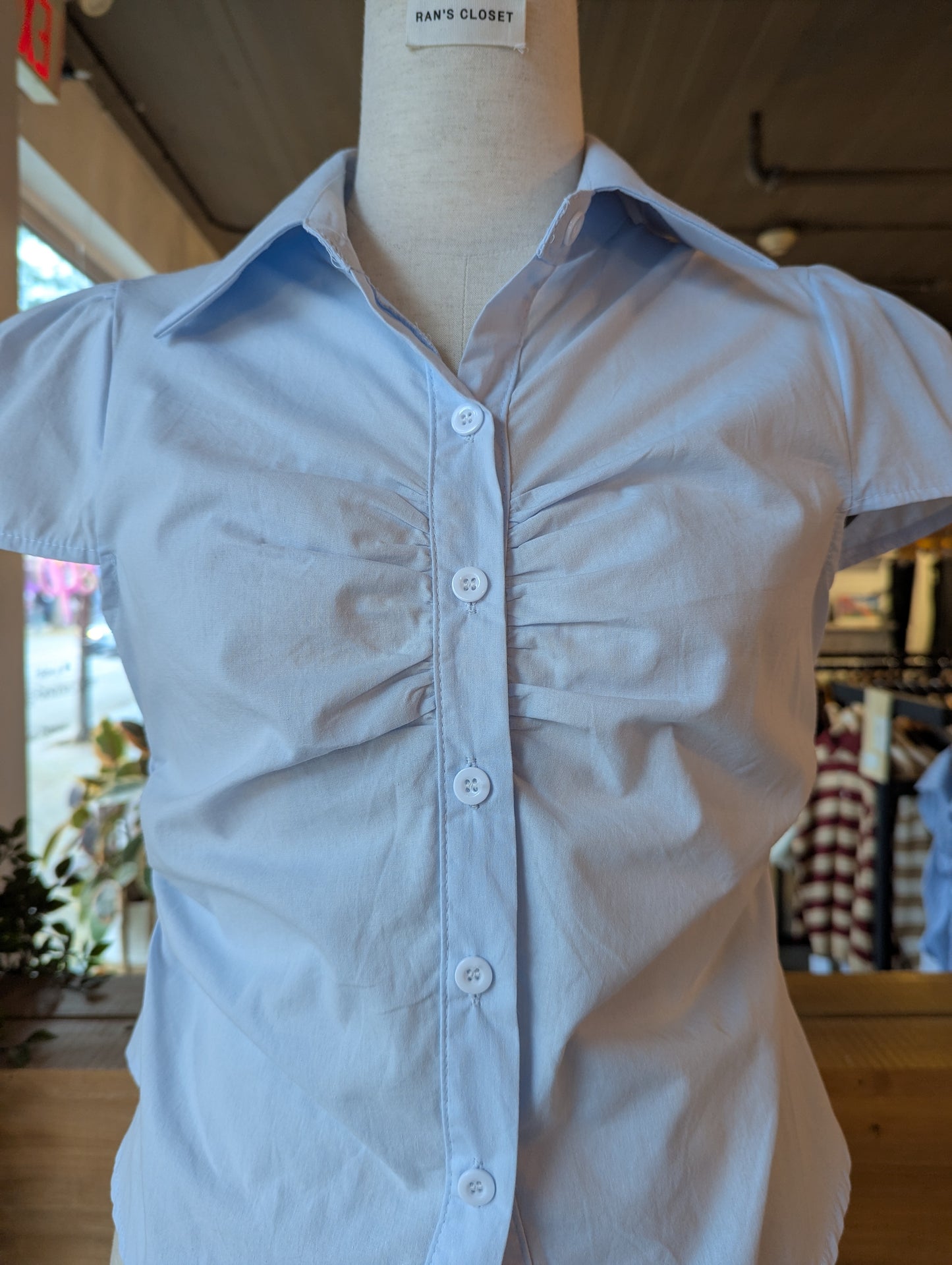 Short Sleeve Ruched Button Down