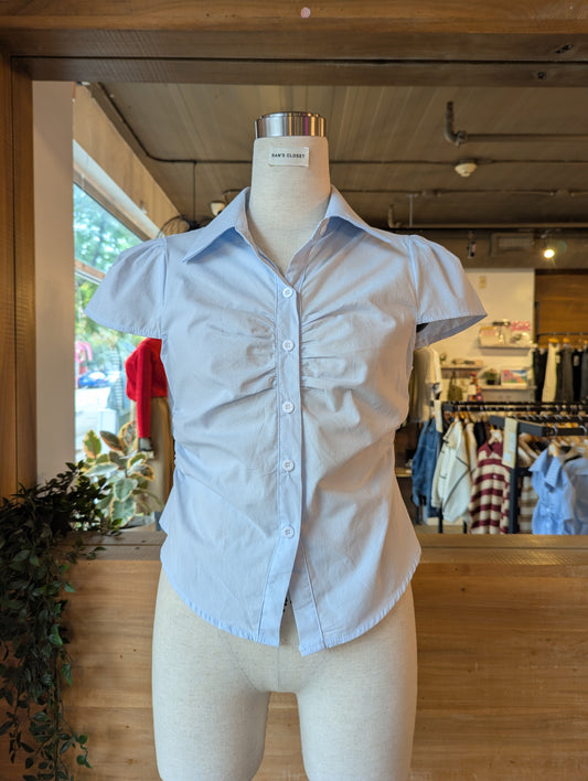Short Sleeve Ruched Button Down