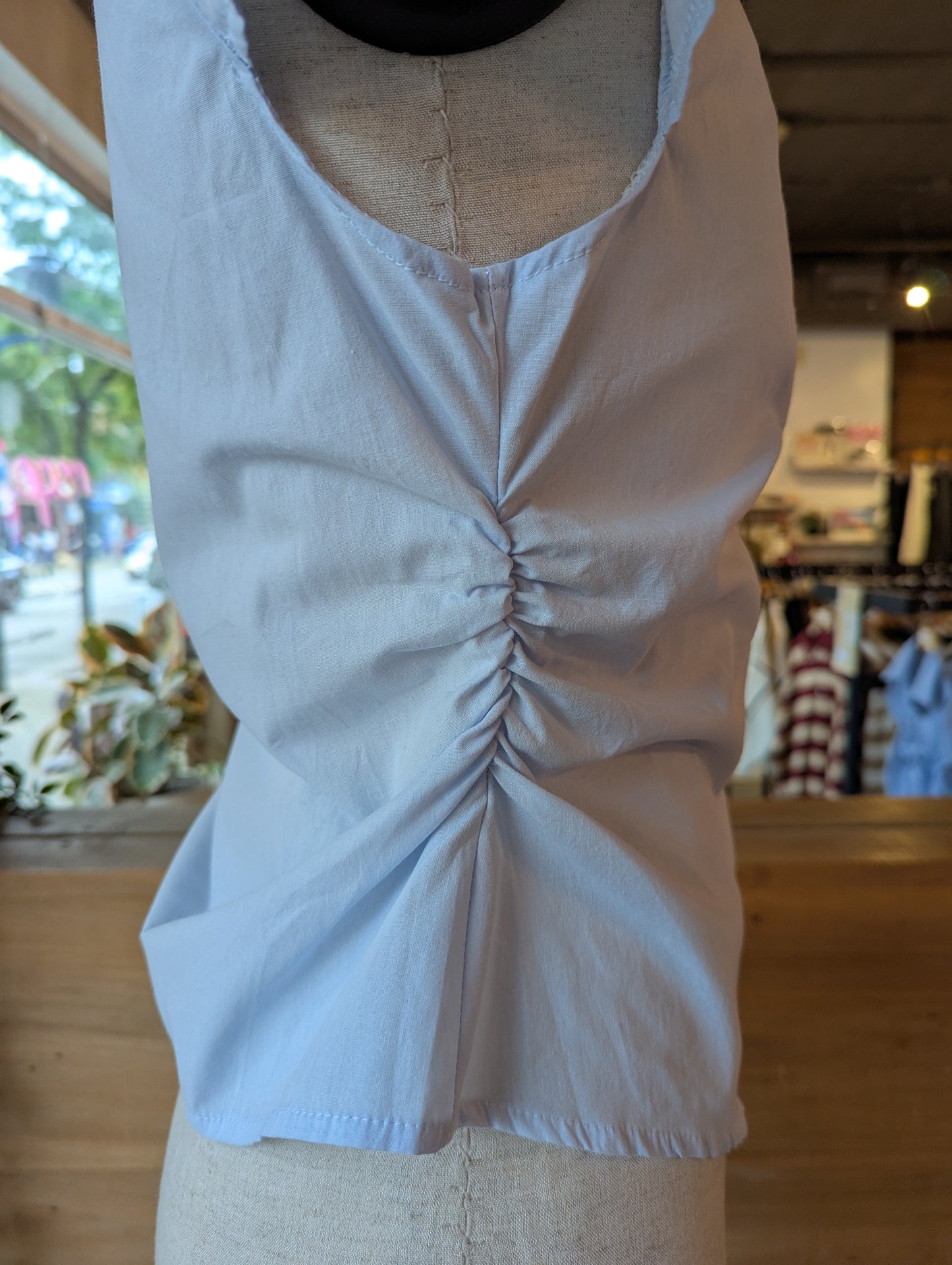 Short Sleeve Ruched Button Down