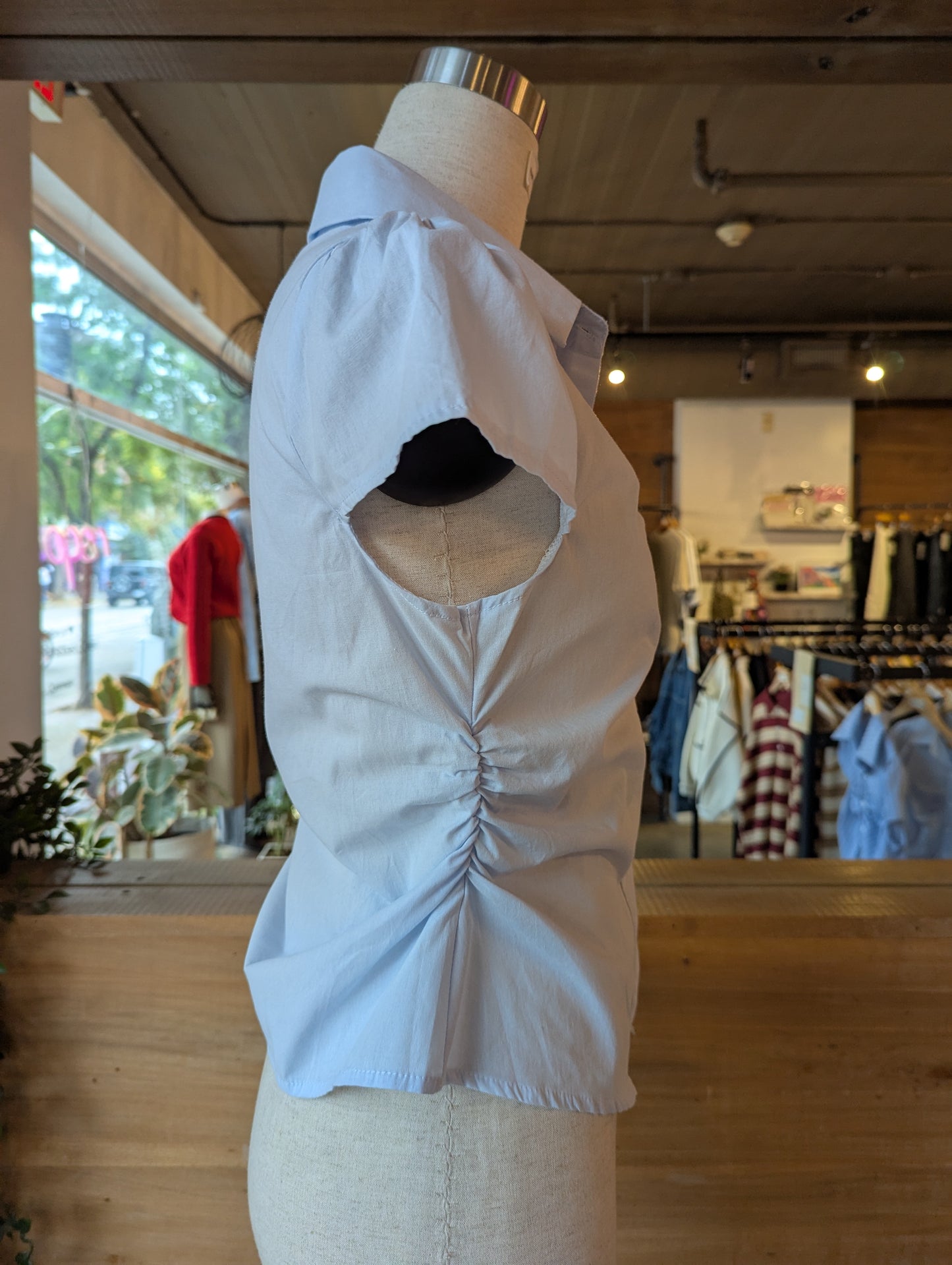 Short Sleeve Ruched Button Down