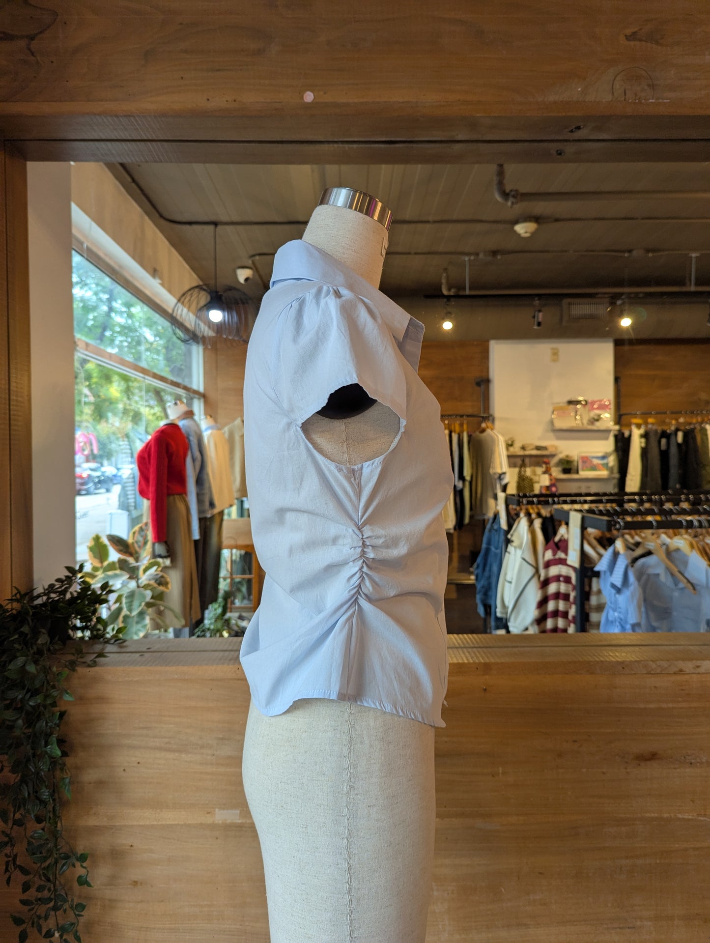 Short Sleeve Ruched Button Down