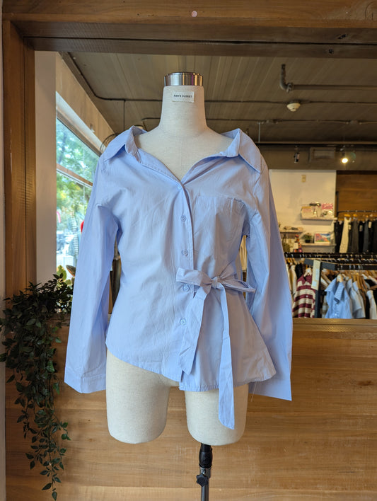 Off Shoulder Side Tie Button Down