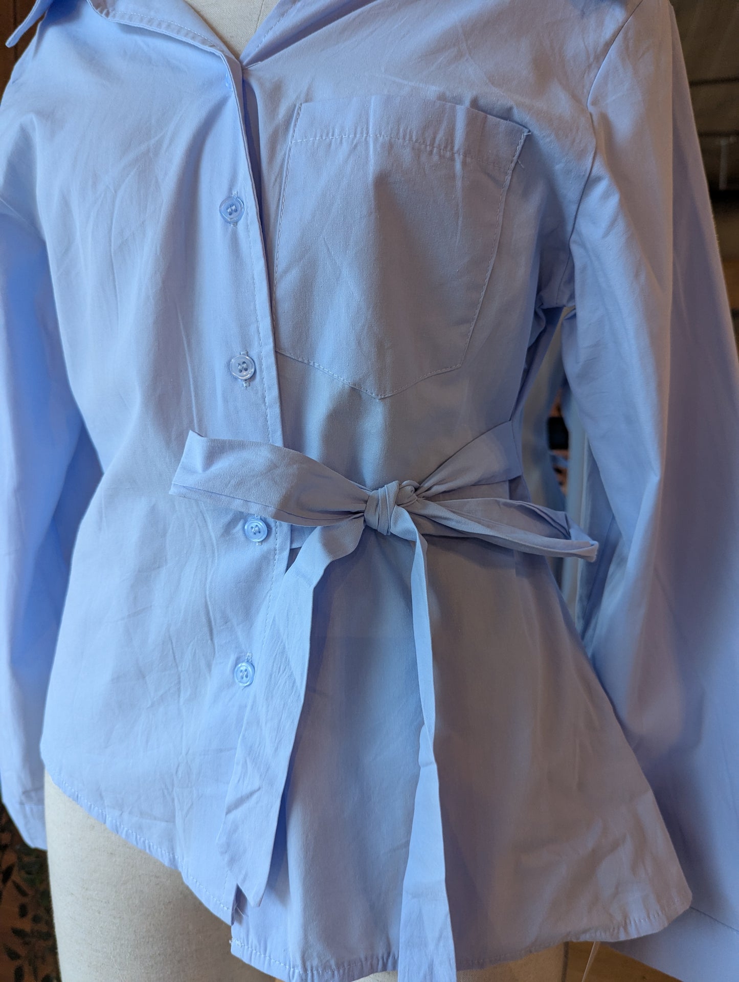 Off Shoulder Side Tie Button Down