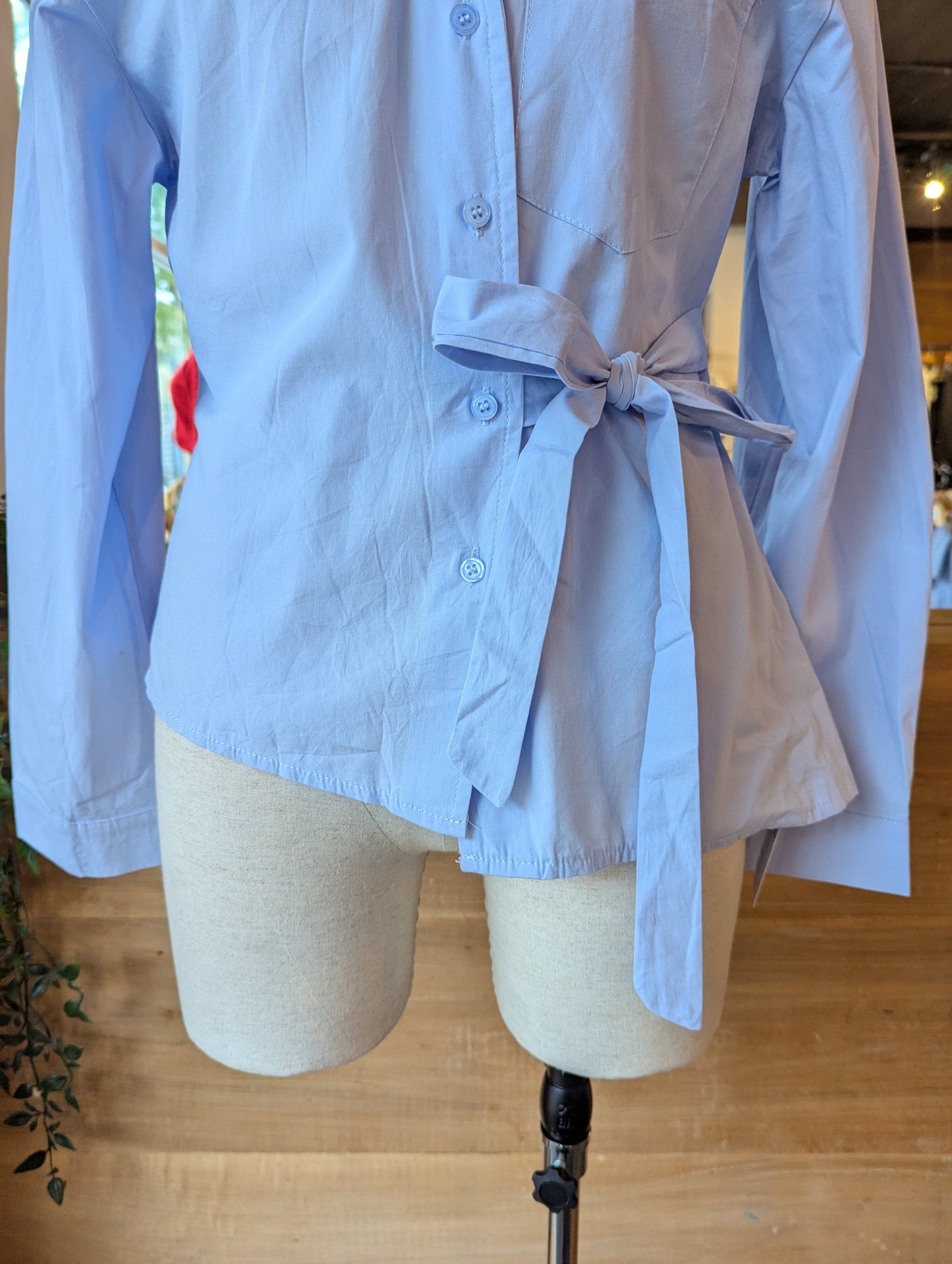 Off Shoulder Side Tie Button Down