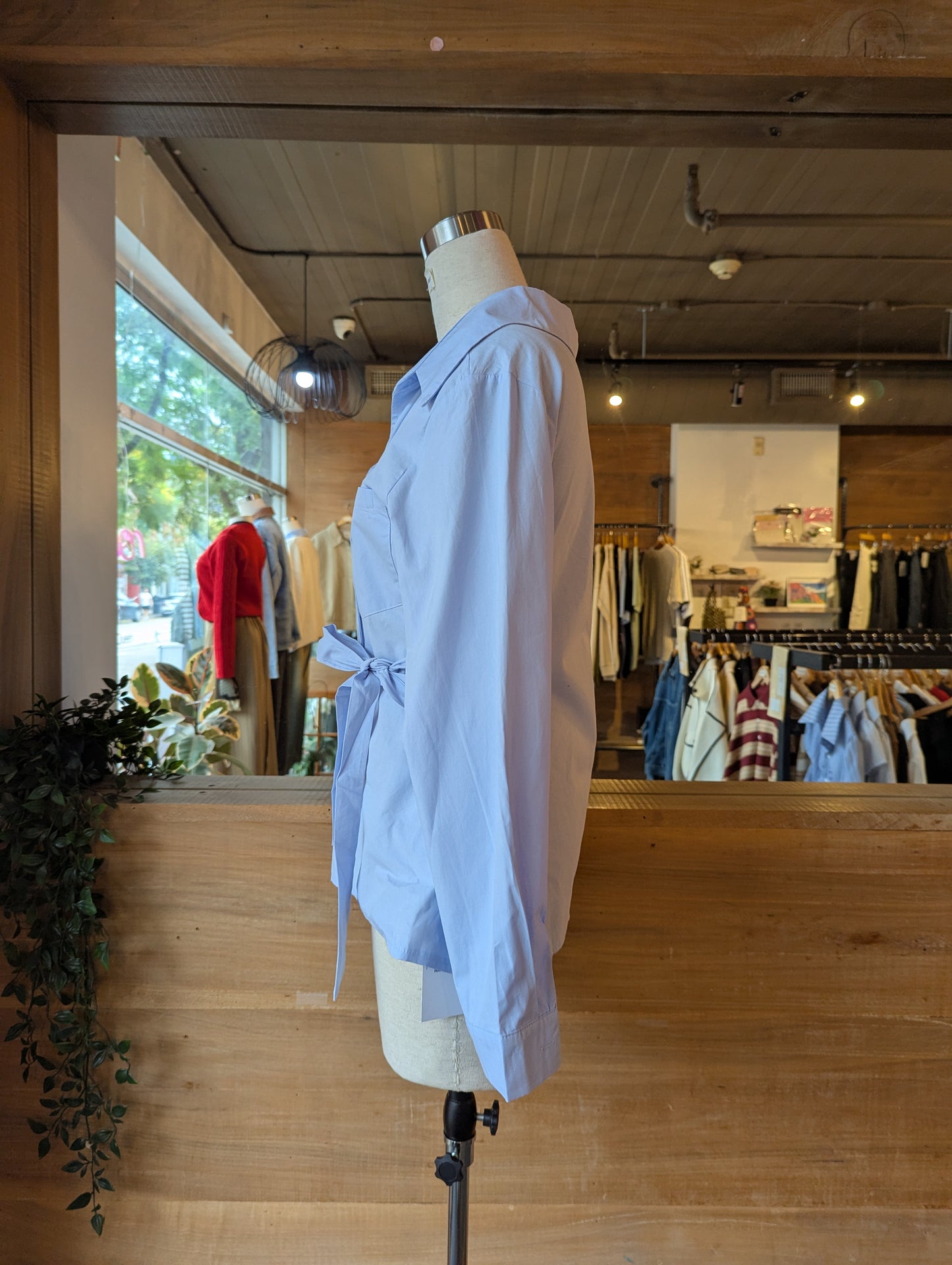 Off Shoulder Side Tie Button Down