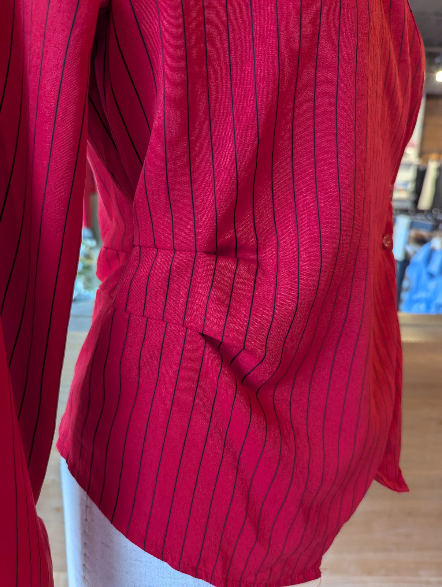 Side Cinched Pinstripe Blouse with Collar