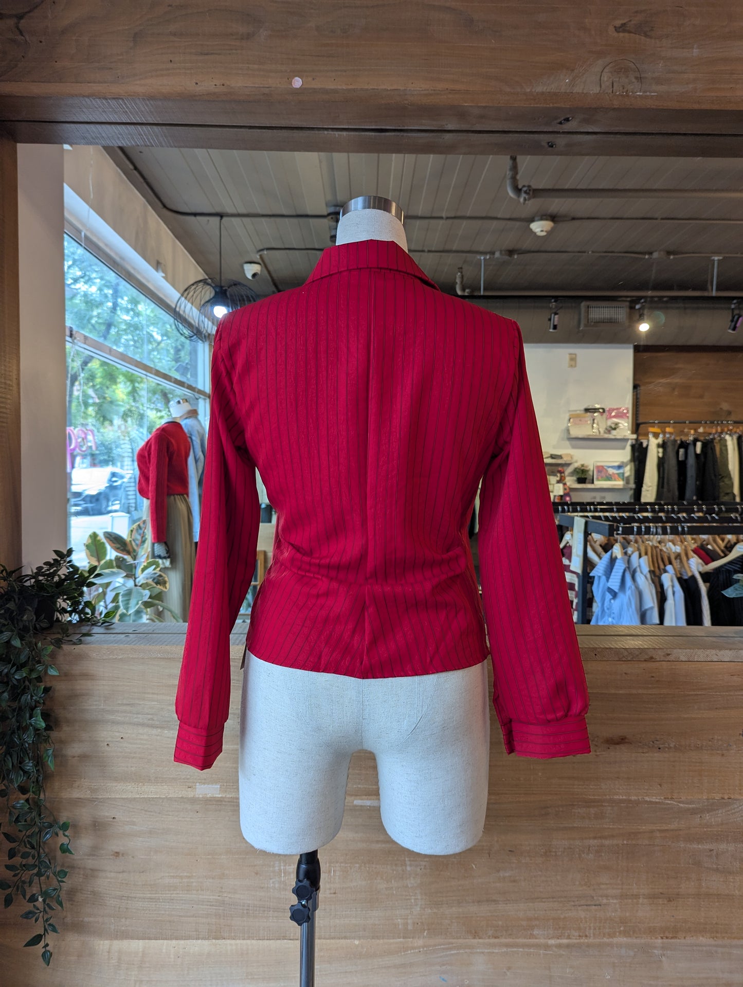 Side Cinched Pinstripe Blouse with Collar
