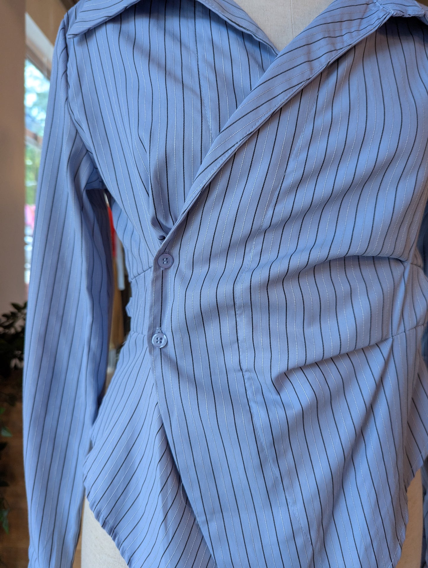 Striped Side Button Wrap Blouse