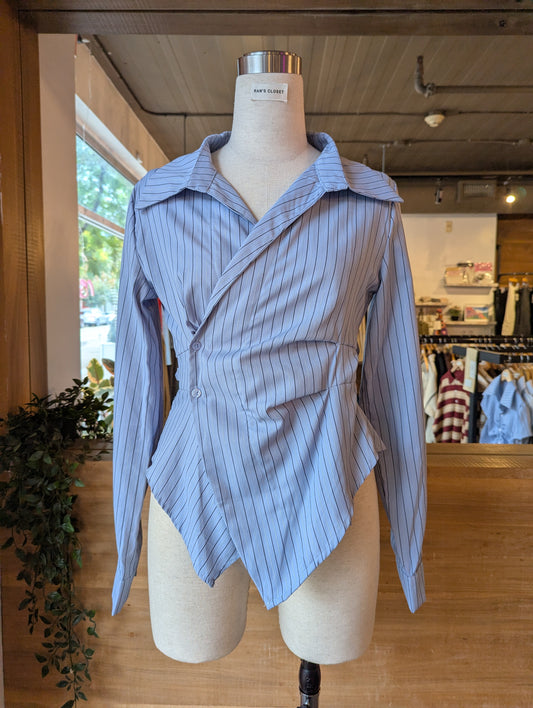 Striped Side Button Wrap Blouse