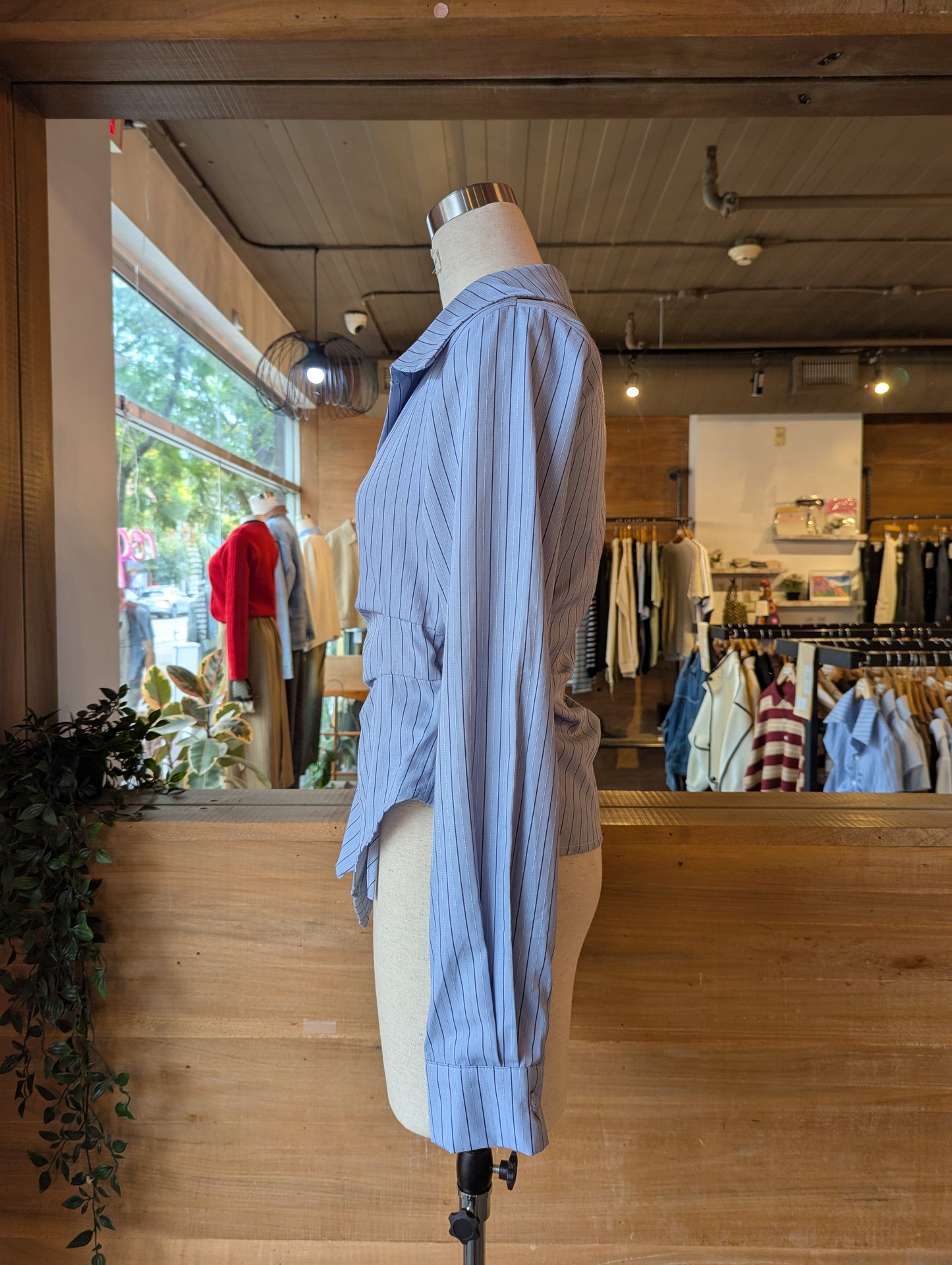 Striped Side Button Wrap Blouse