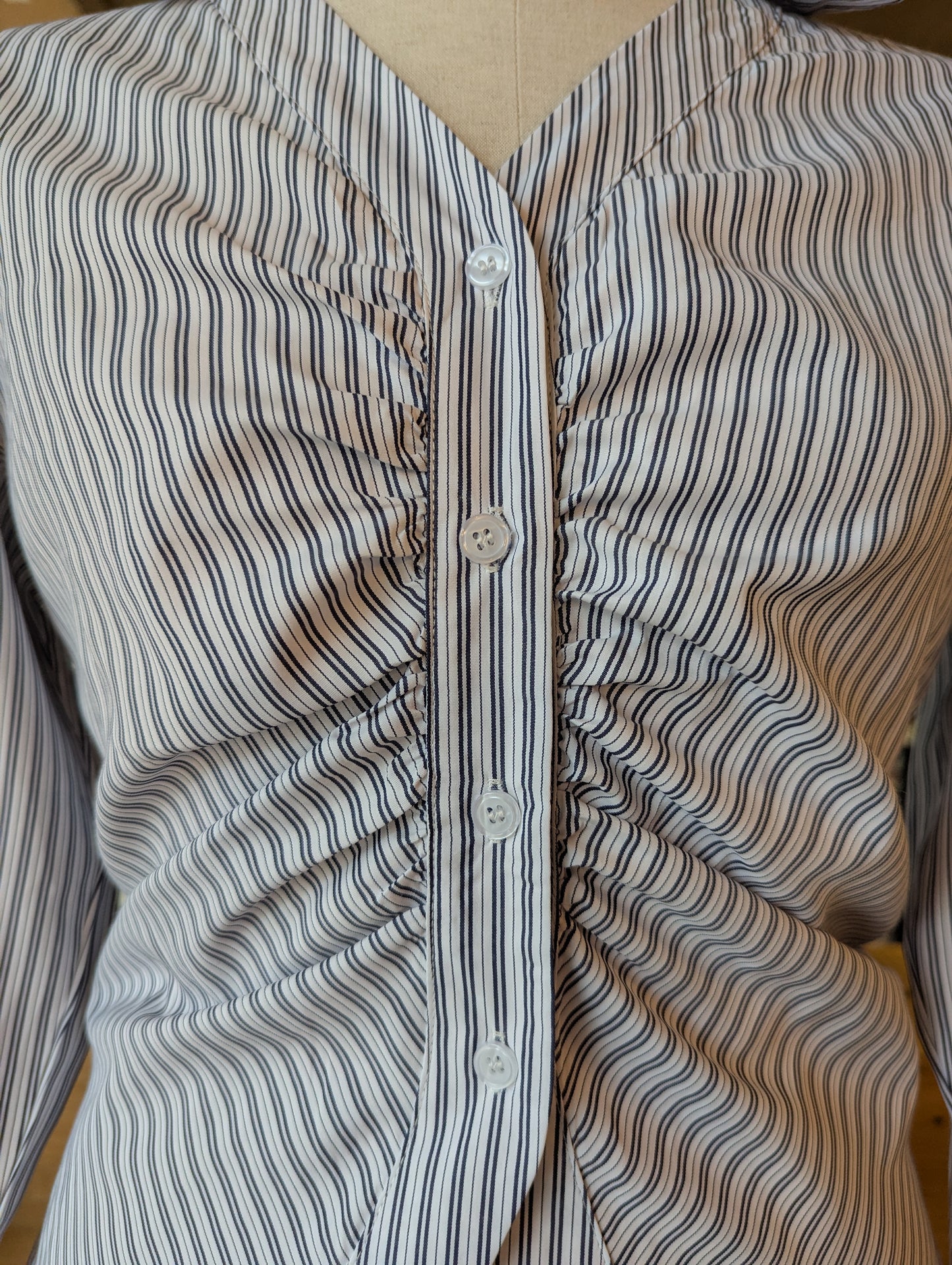 Striped V Neck Button Down