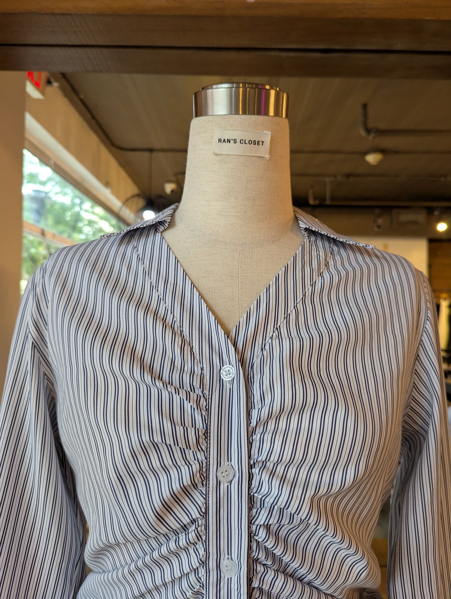 Striped V Neck Button Down