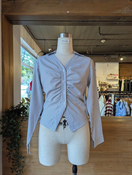 Striped V Neck Button Down