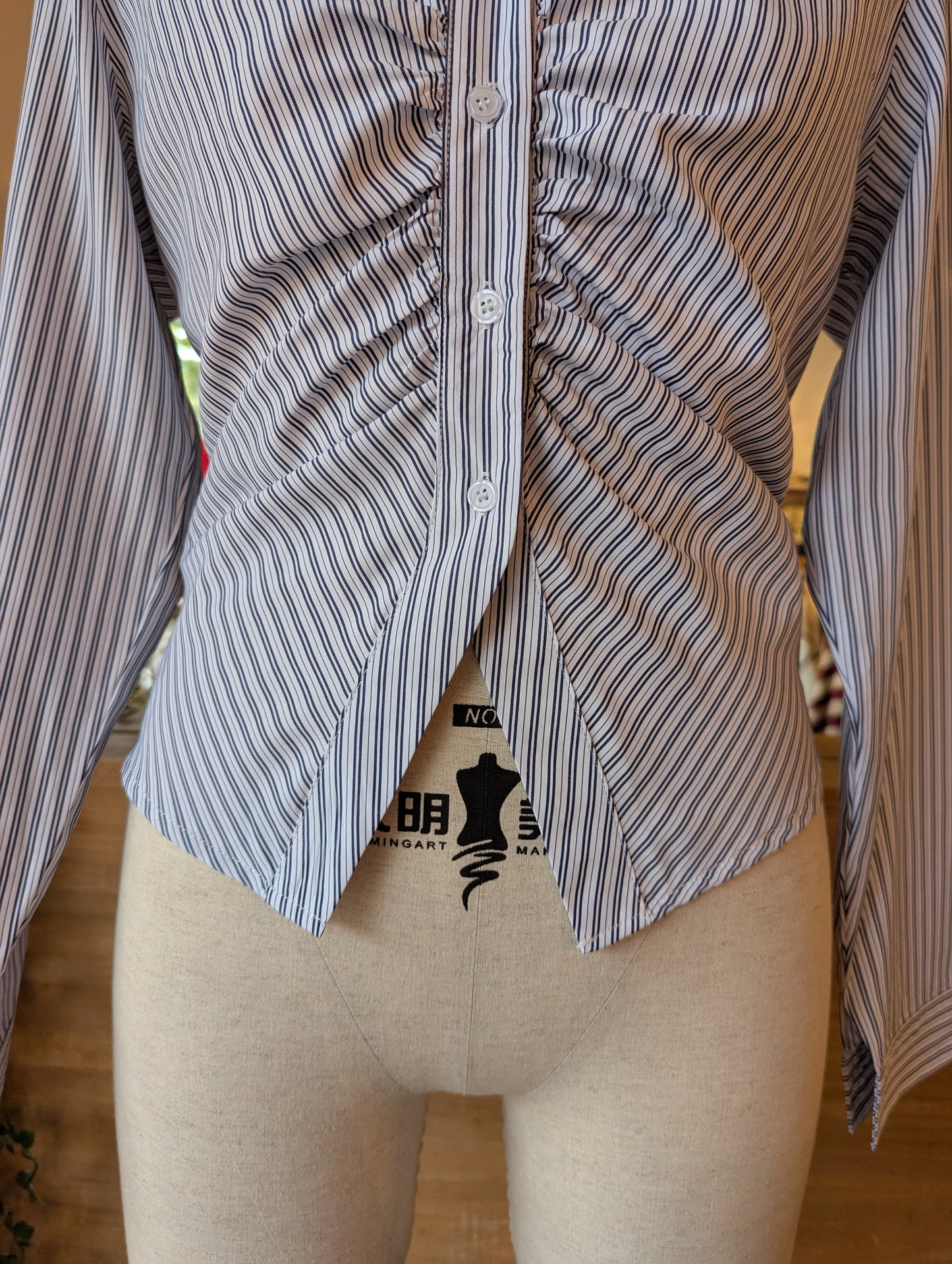 Striped V Neck Button Down
