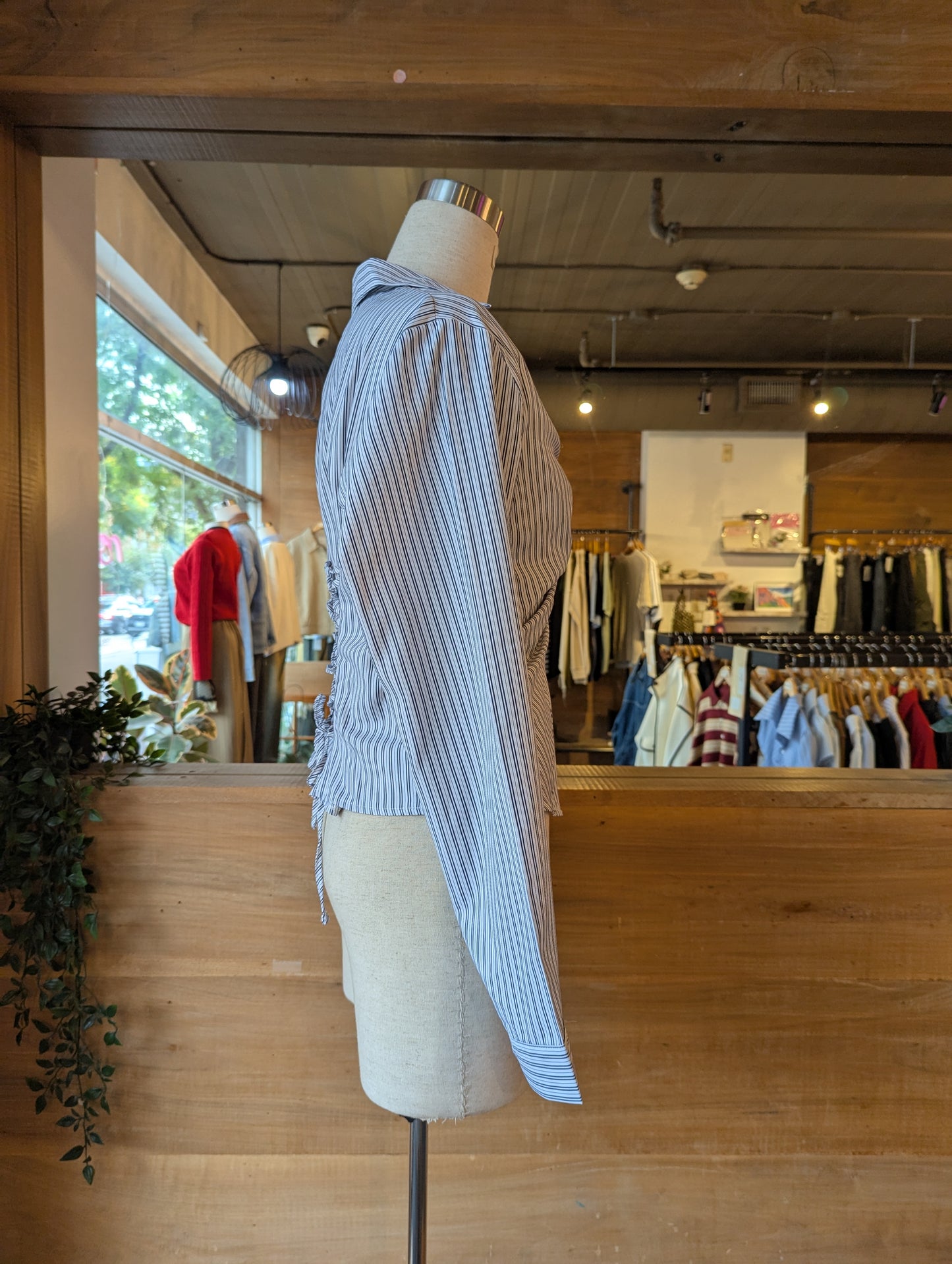 Striped V Neck Button Down