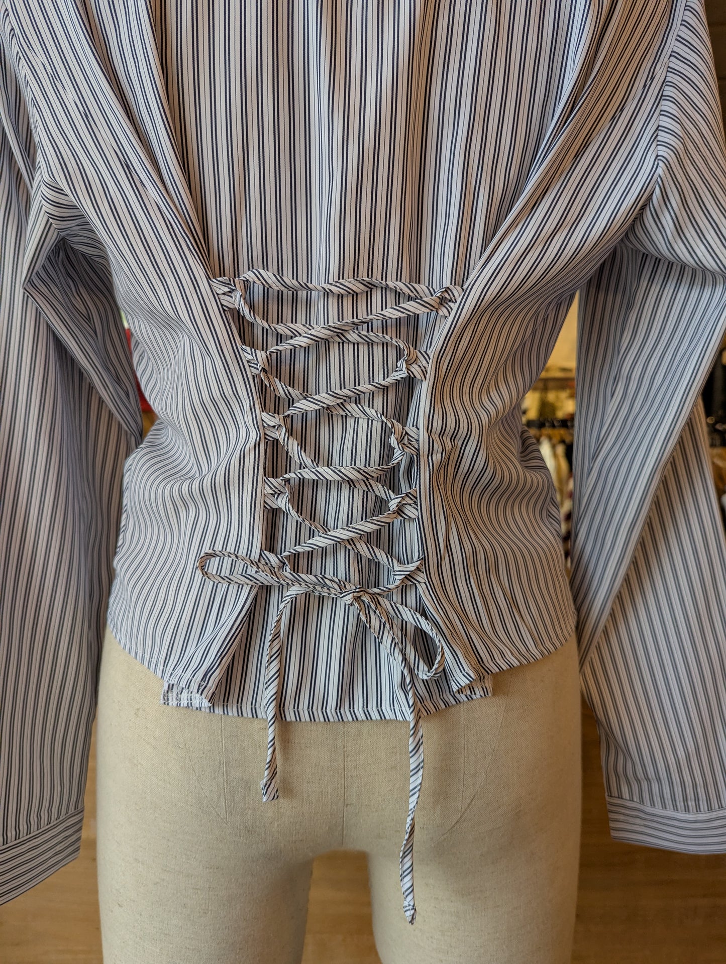 Striped V Neck Button Down