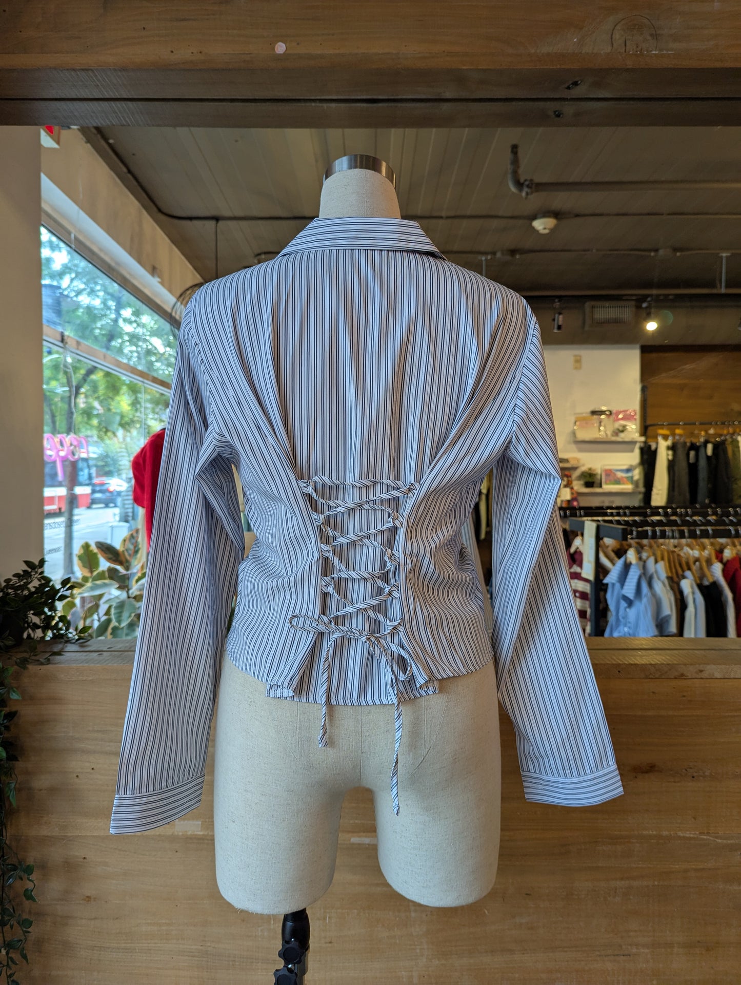 Striped V Neck Button Down