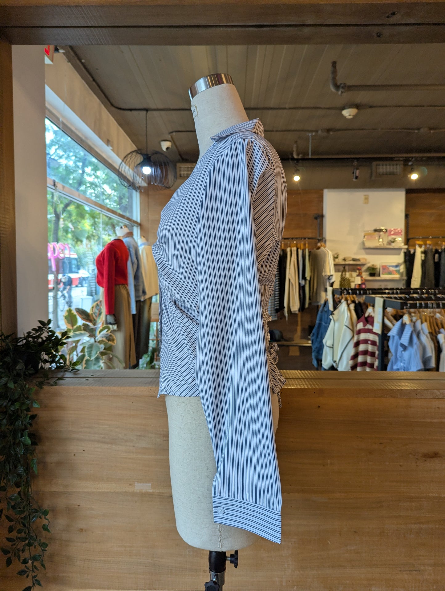 Striped V Neck Button Down