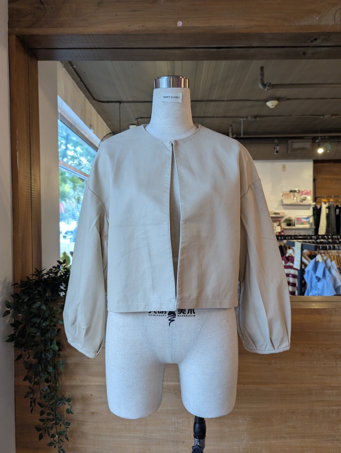 Cropped Single Clasp Vegan Leather Jacket