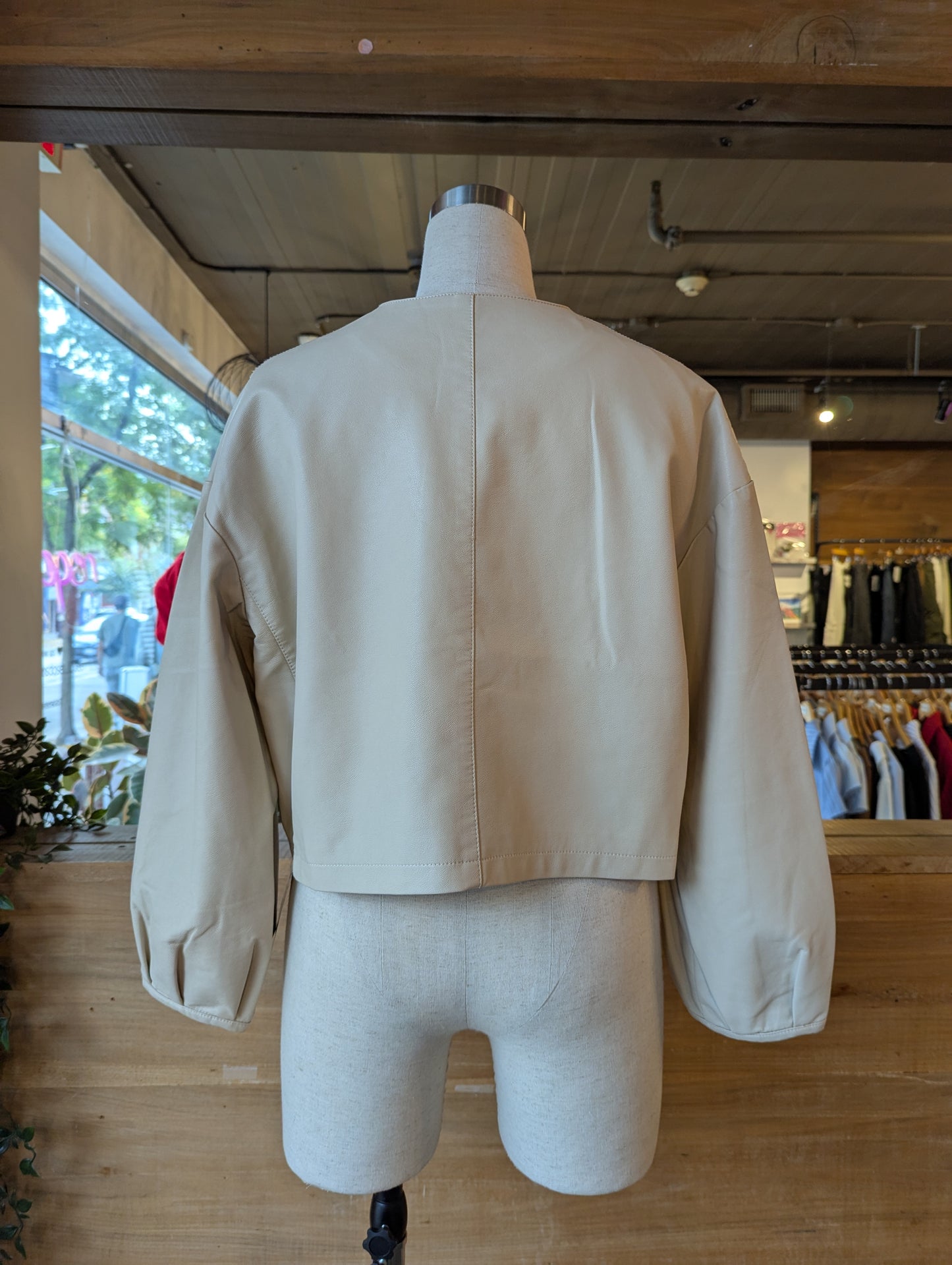 Cropped Single Clasp Vegan Leather Jacket