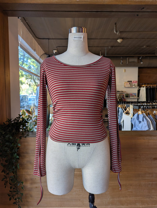 Striped long sleeve with string detail
