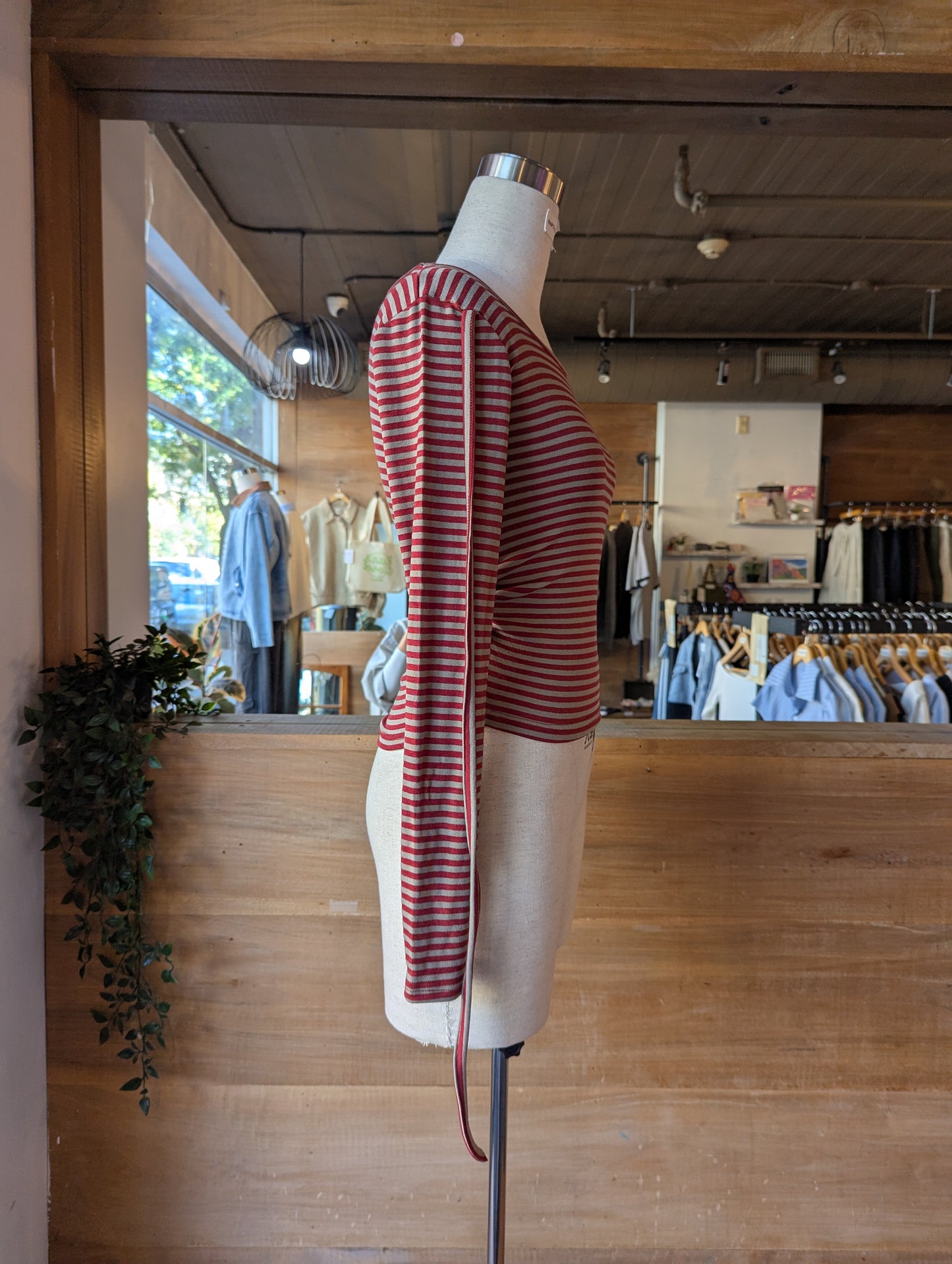 Striped long sleeve with string detail