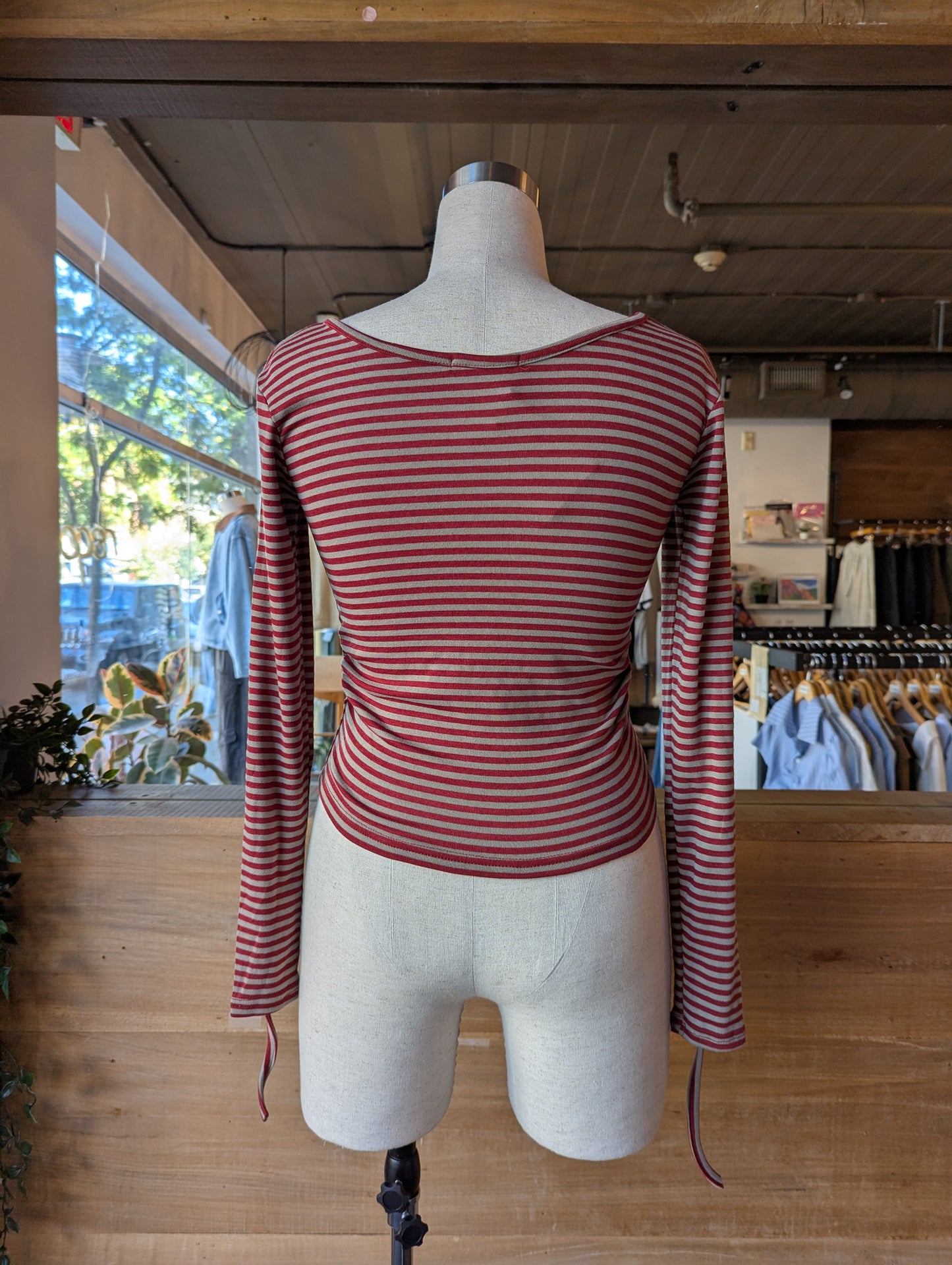 Striped long sleeve with string detail