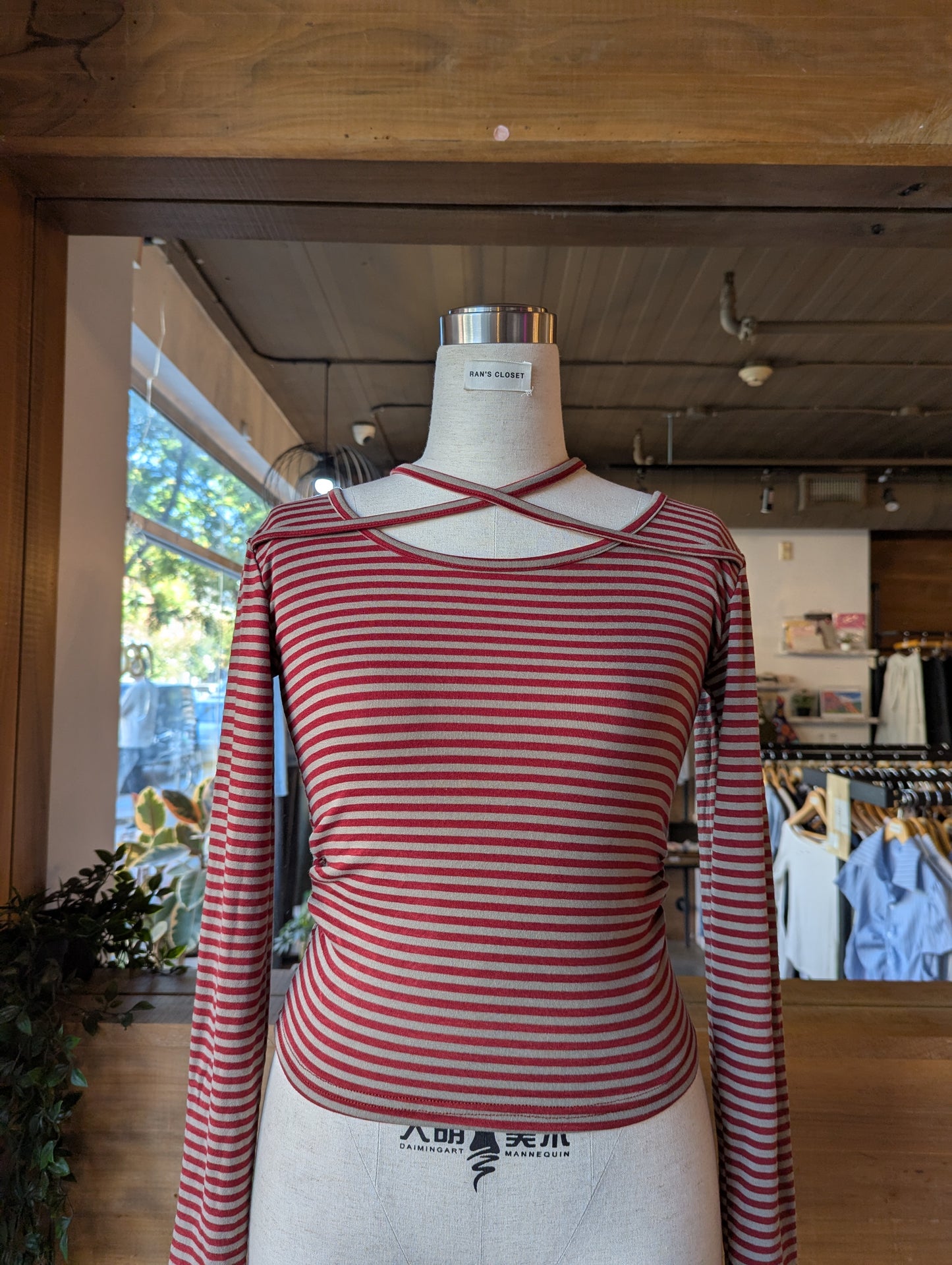 Striped long sleeve with string detail