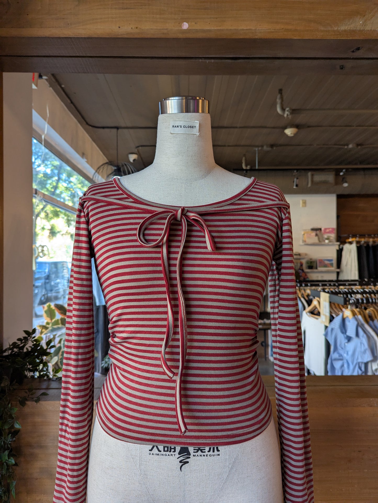 Striped long sleeve with string detail